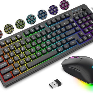 KOLMAX BT98 Wireless Keyboard and Mouse Combo,Triple Mode 2.4G/Wired/Bluetooth Gaming Keyboard and Mouse,Rechargeable Ergonomic RGB Backlit Light Up Keyboard Mouse with Knob for PC/Mac/Tablet