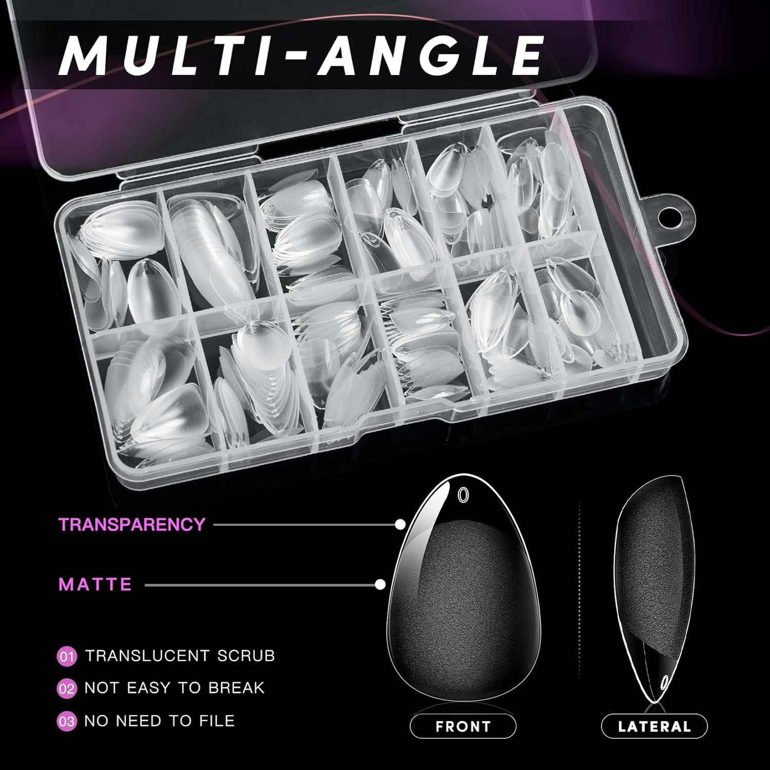 krofaue Almond Nail Tips 240pcs - Half Matte Short Press On Nails, 12 Sizes Pre-Shaped Extra Short Clear Tips for Full Cover Nail Extensions DIY - Image 6