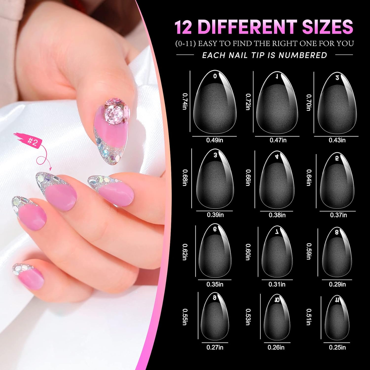 krofaue Almond Nail Tips 240pcs - Half Matte Short Press On Nails, 12 Sizes Pre-Shaped Extra Short Clear Tips for Full Cover Nail Extensions DIY - Image 2