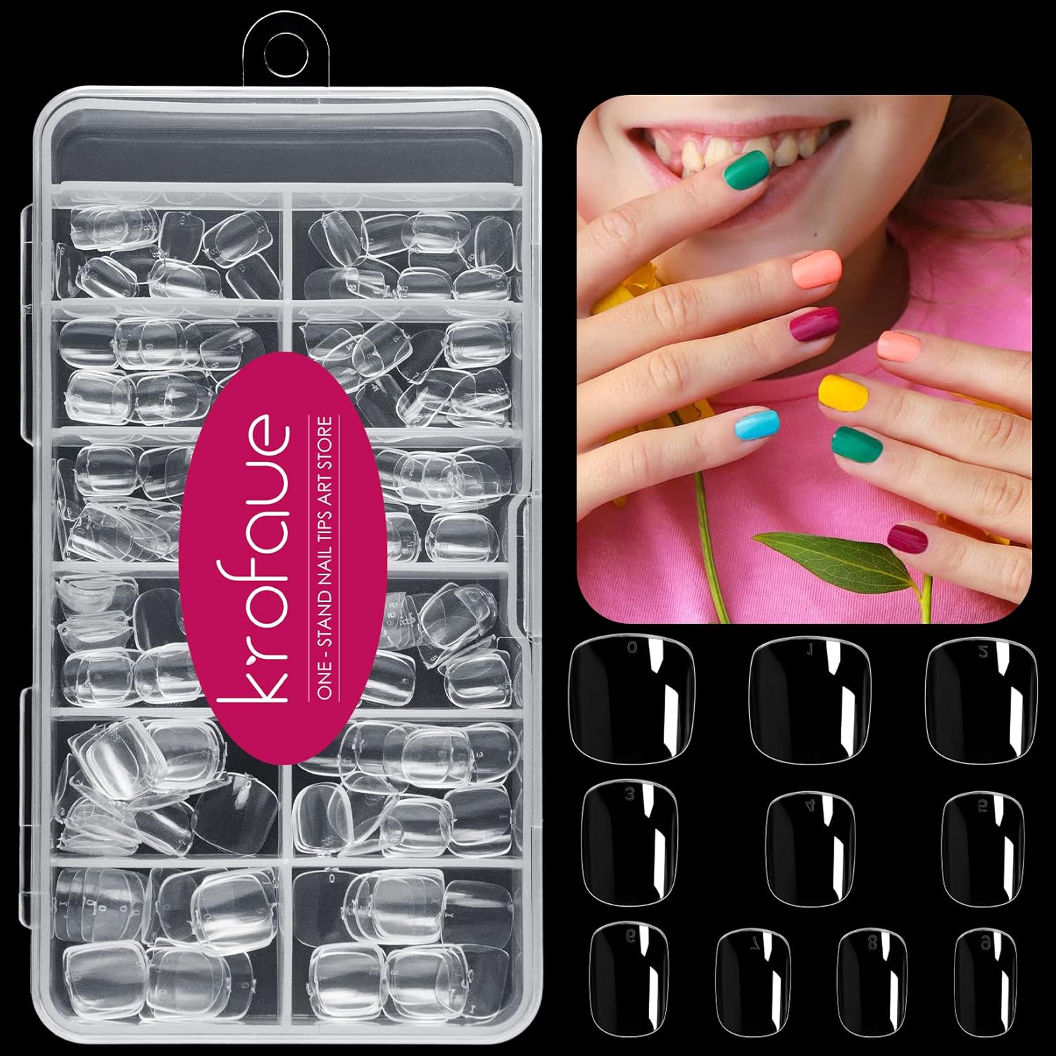 krofaue Kids Short Clear False Nails - 240Pcs Full Cover Press on Nails for Little Girls Children Fake Nails Fingernail Decoration 10 Sizes Clear Soft Gel Nail Tips for Kids