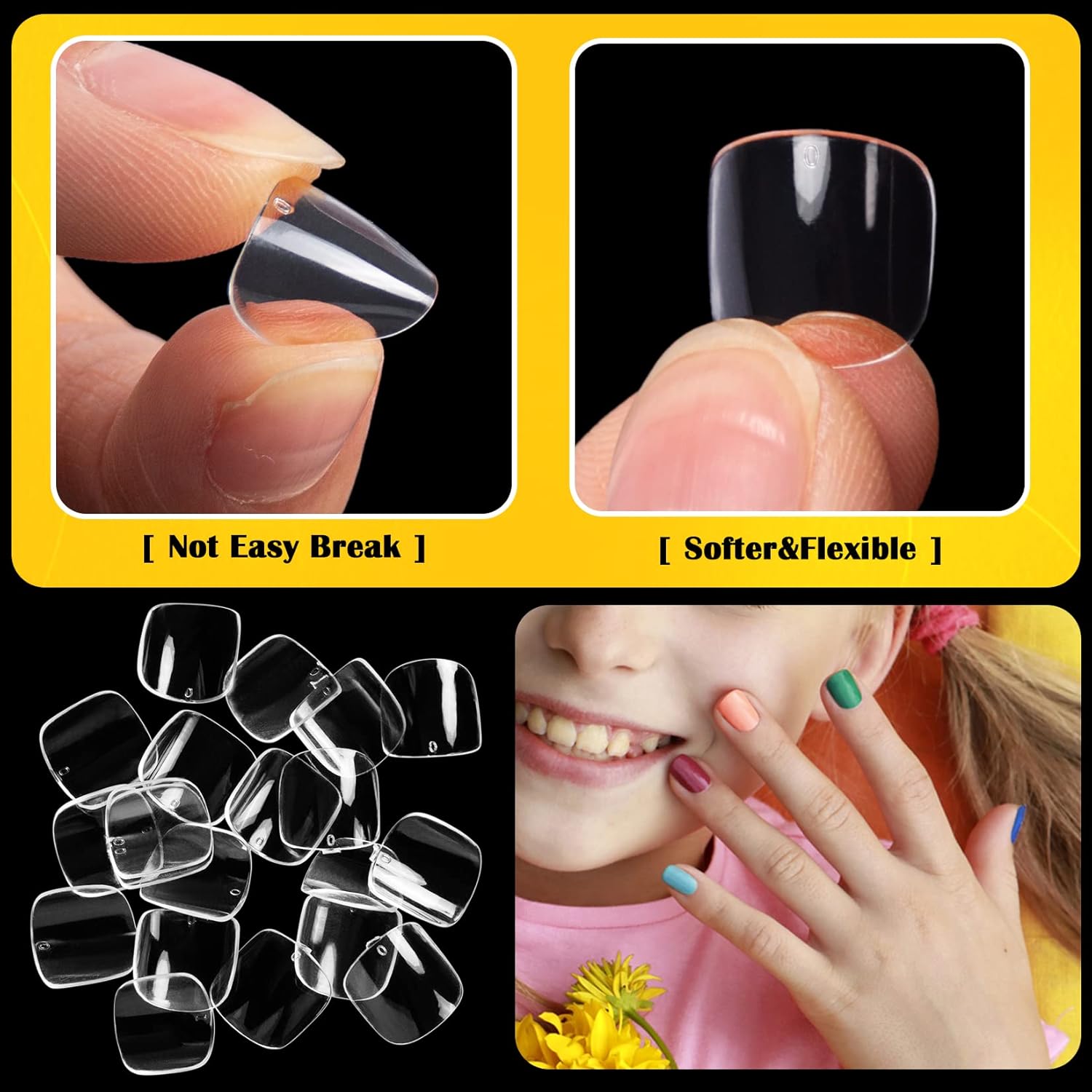 krofaue Kids Short Clear False Nails - 240Pcs Full Cover Press on Nails for Little Girls Children Fake Nails Fingernail Decoration 10 Sizes Clear Soft Gel Nail Tips for Kids - Image 4
