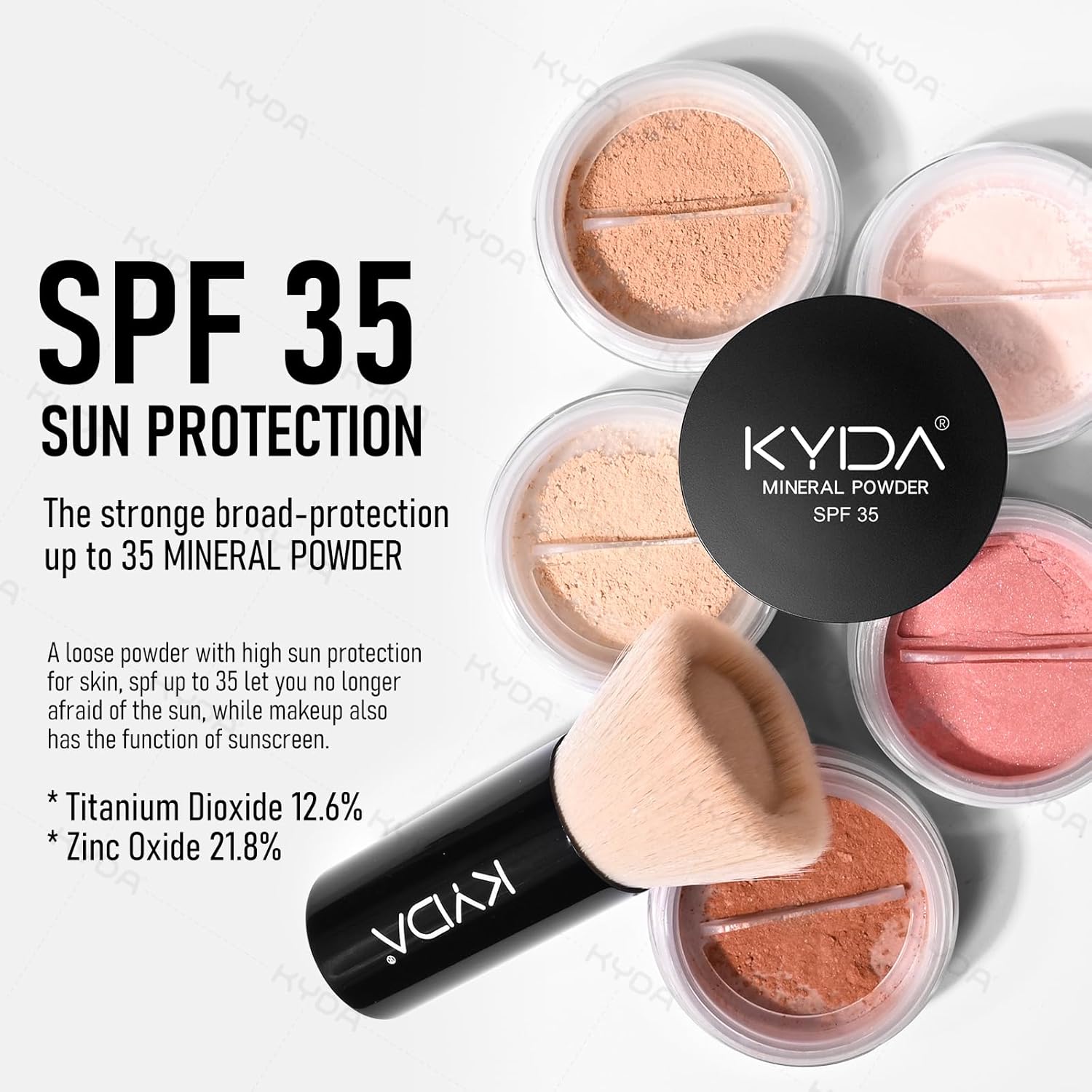 KYDA Mineral Powder Foundation, SPF 35, Lightweight Loose Powder, Skin-improving Mineral Foundation, Buildable Coverage, Natural Glow Base Makeup, 0.28 oz, Fair Light, with Brush - Image 5