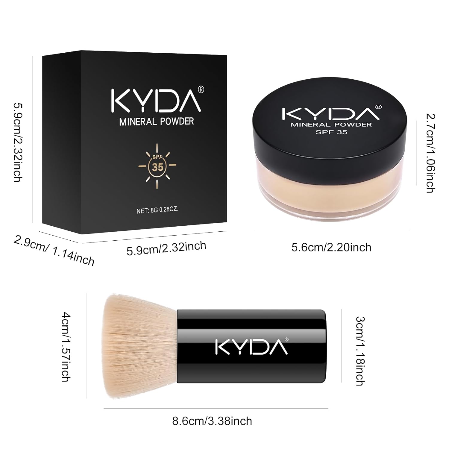 KYDA Mineral Powder Foundation, SPF 35, Lightweight Loose Powder, Skin-improving Mineral Foundation, Buildable Coverage, Natural Glow Base Makeup, 0.28 oz, Fair Light, with Brush - Image 7