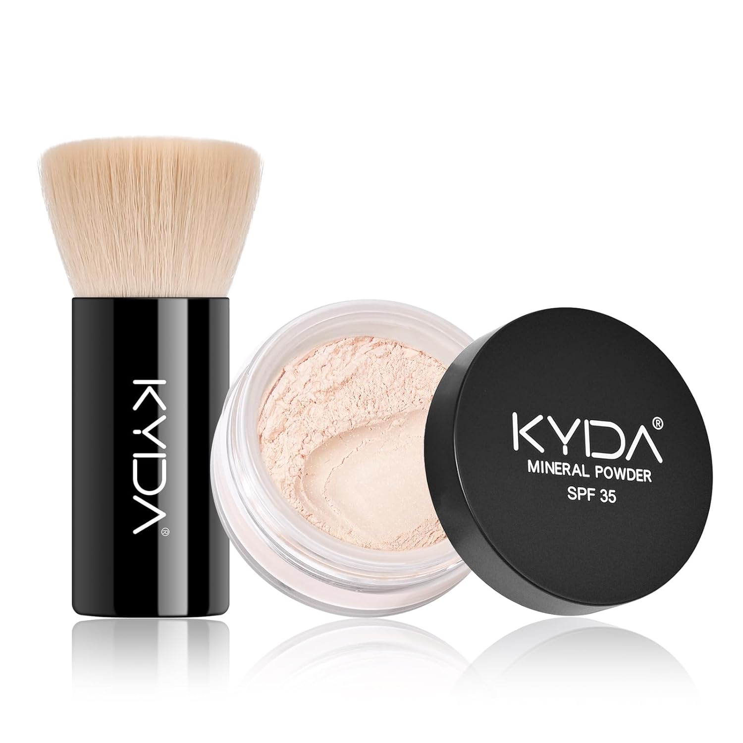 KYDA Mineral Powder, SPF 35, Translucent Face Loose Powder, Sheer Coverage, Weightless Oil Free Setting, 0.28 oz, Veil Translucent, with Foundation Brush