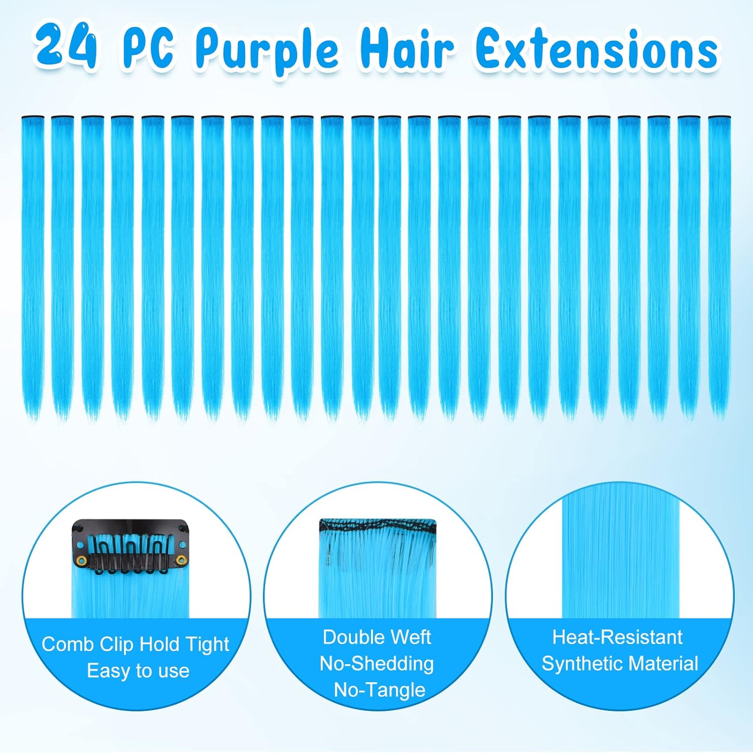 Kyerivs 24PCS Blue Hair Extensions for Girls 20Inch Rainbow Clip in Straight Synthetic Hairpieces Stocking Stuffers for Girls Party Highlights Colorful Hair Accessories Halloween Gifts for Women - Image 2