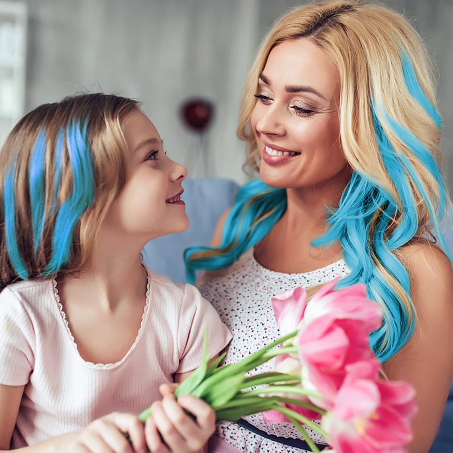 Kyerivs 24PCS Blue Hair Extensions for Girls 20Inch Rainbow Clip in Straight Synthetic Hairpieces Stocking Stuffers for Girls Party Highlights Colorful Hair Accessories Halloween Gifts for Women - Image 6