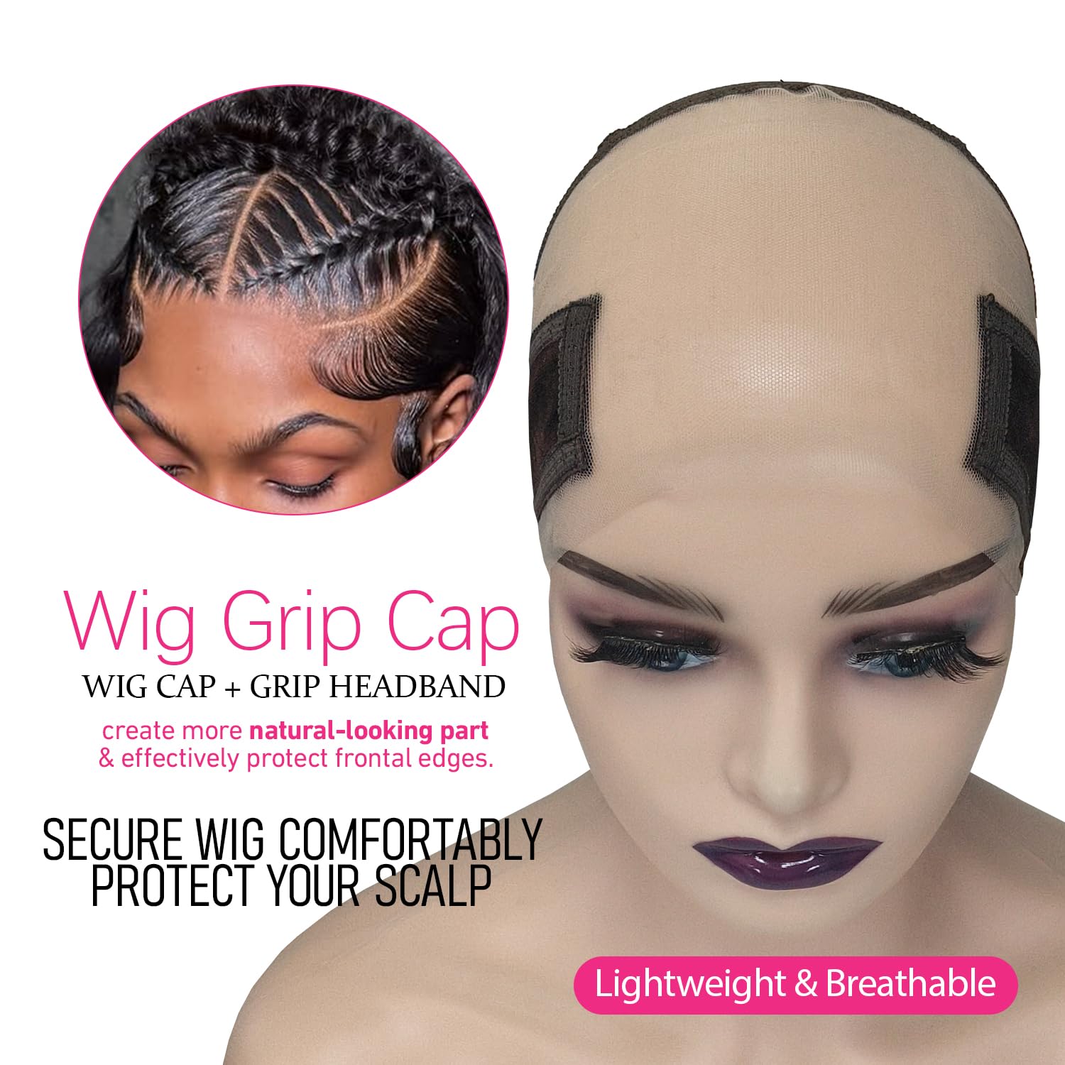 Labhairs Lace-MAX Wig Grip Cap for Women - Non Slip, Adjustable Wig Caps Holds Glueless Wigs Securely in Place, Reusable HD Lace Cap with Headband for Lace Front Wigs, One Size Fits All (Brown) - Image 2