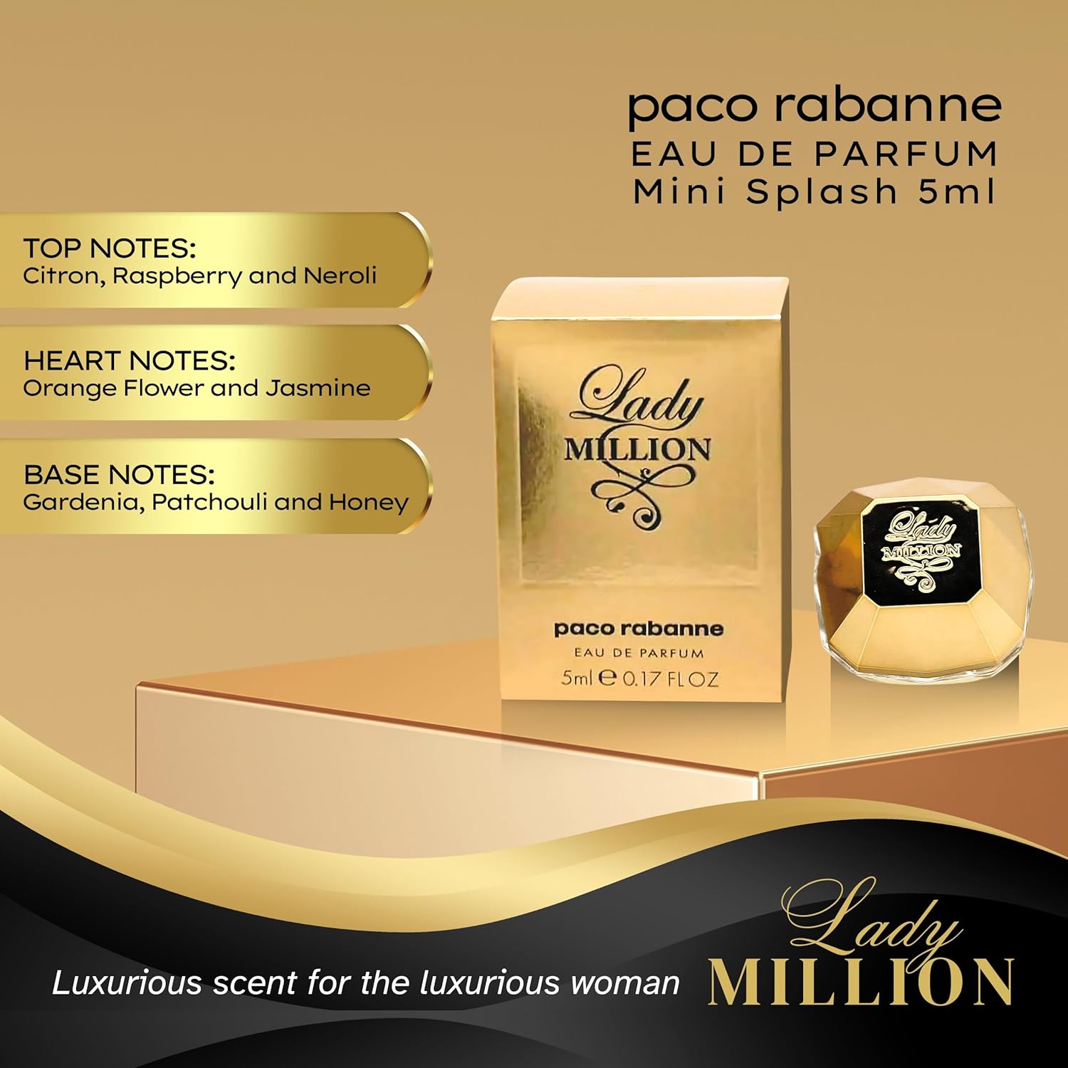 Lady Million Perfume for Women Mini Splash EDP 0.17 Fl oz - Image 2