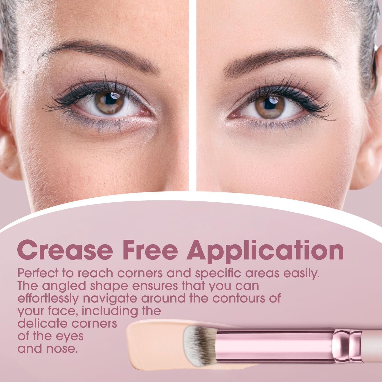 Lamora Concealer Makeup Brush Under Eye - Mini Angled Flat Top Kabuki Nose Contour Brush - Ideal for Concealing Blending Setting Buffing with Powder Liquid Cream Cosmetic - Pro Small Foundation Brush - Image 6