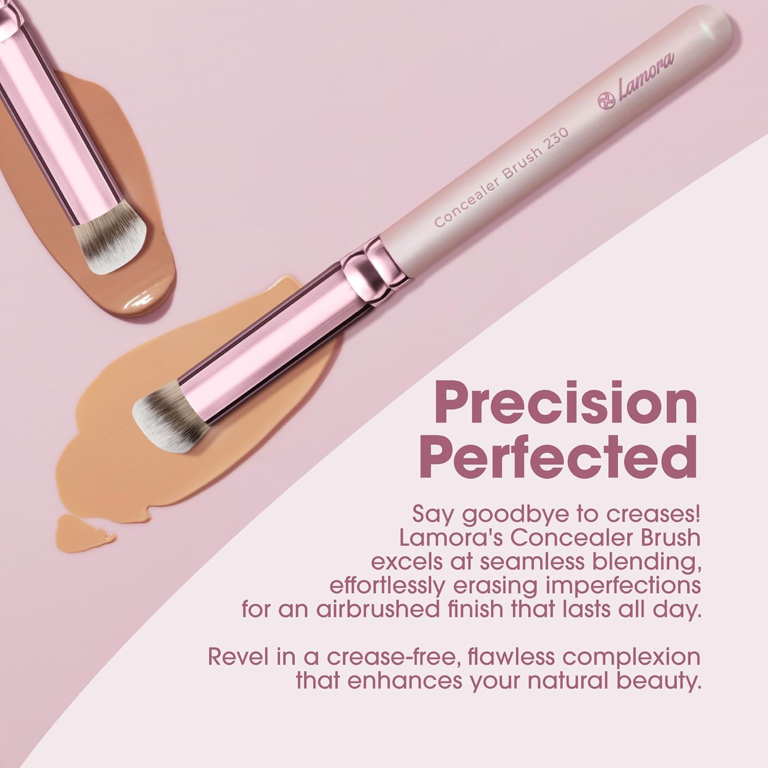 Lamora Concealer Makeup Brush Under Eye - Mini Angled Flat Top Kabuki Nose Contour Brush - Ideal for Concealing Blending Setting Buffing with Powder Liquid Cream Cosmetic - Pro Small Foundation Brush - Image 3