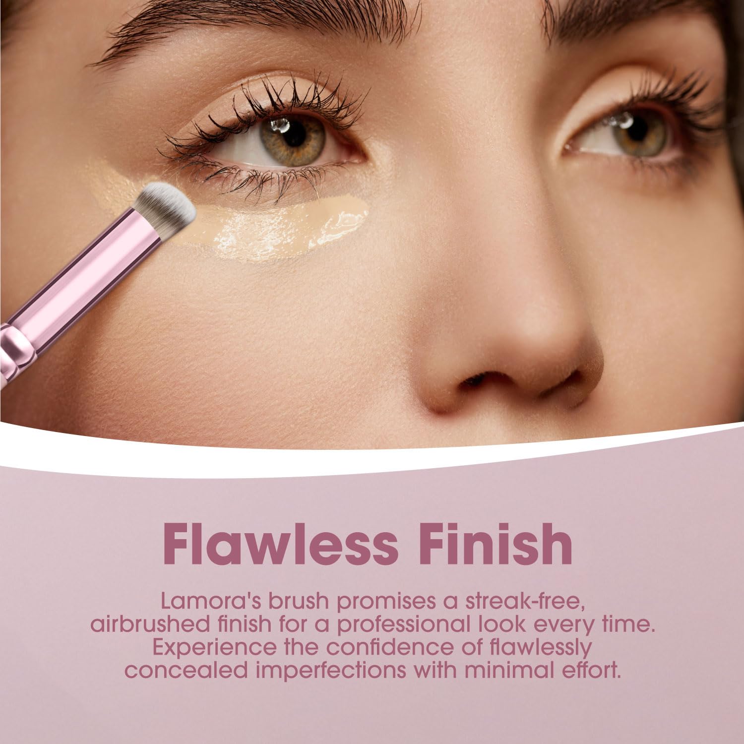 Lamora Concealer Makeup Brush Under Eye - Mini Angled Flat Top Kabuki Nose Contour Brush - Ideal for Concealing Blending Setting Buffing with Powder Liquid Cream Cosmetic - Pro Small Foundation Brush - Image 2
