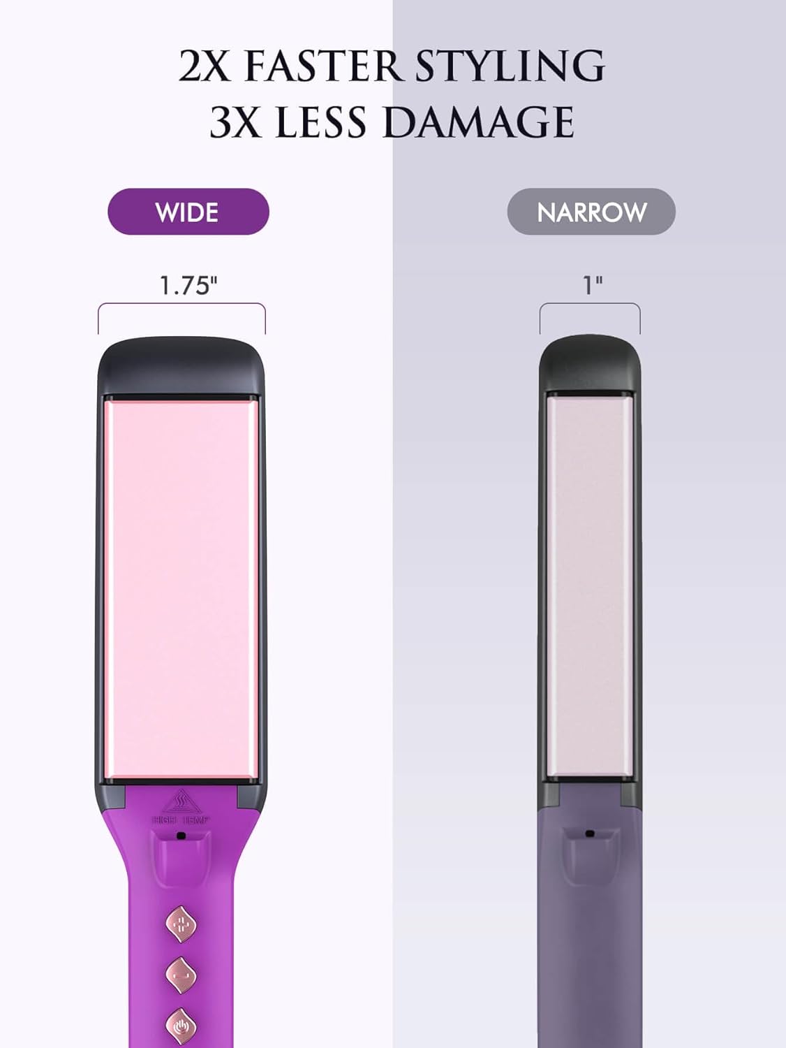 LANDOT Wide Flat Iron Hair Straightener for Fast Styling Thick/Long/Coarse Hair: 1-3/4 Inch Ceramic Straightener for Less Frizz, Smoother Shinier Results - Dual Voltage & 12 Temp Setting 250-450F - Image 6