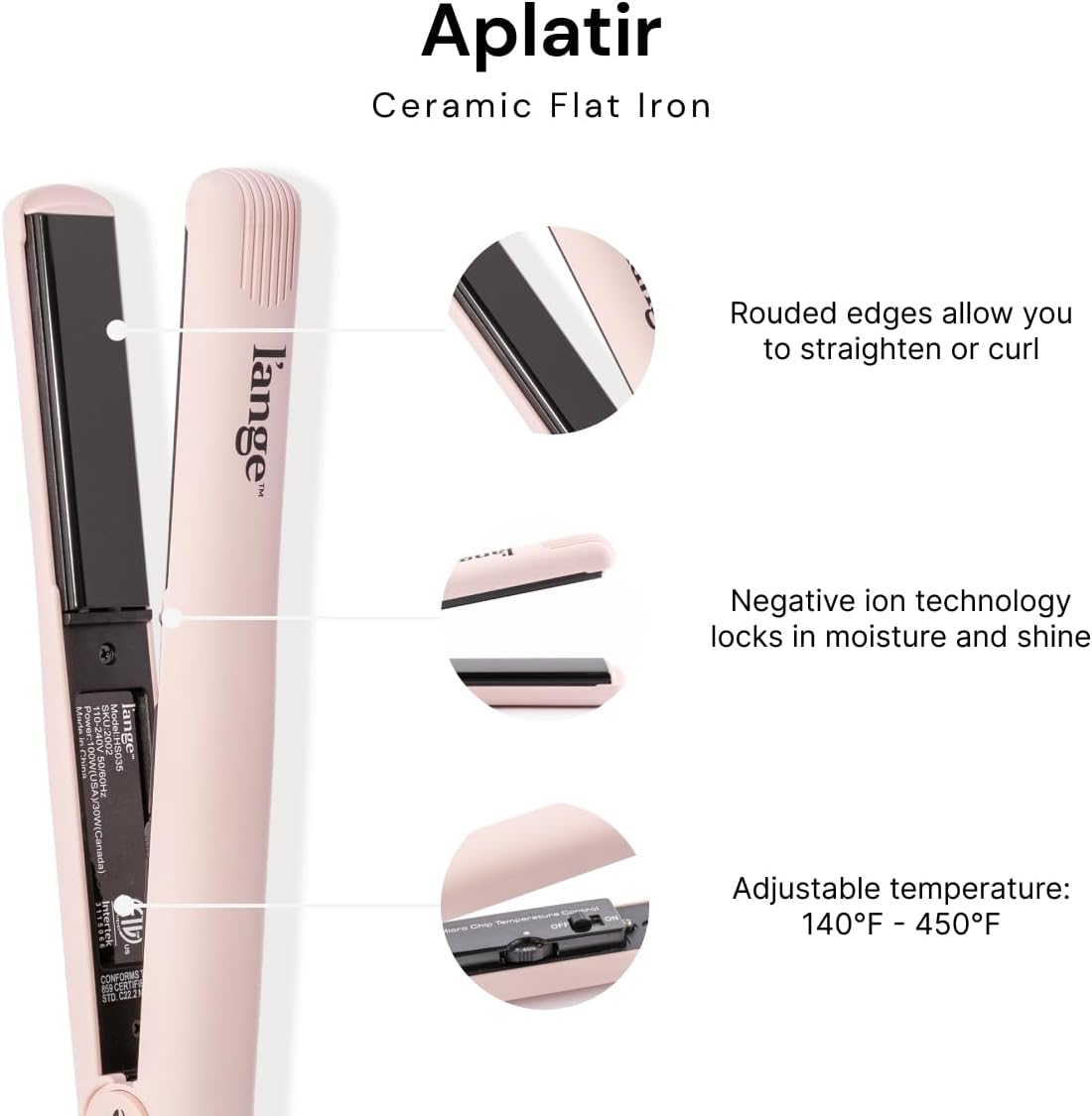 L'ANGE HAIR Aplatir Ceramic 1" Flat Iron | Adjustable Temp & Dual Voltage Hair Straightener | Tourmaline-Infused Plates for Smooth, Frizz-Free Styling | 1 Inch Styling Tool (Blush) - Image 2