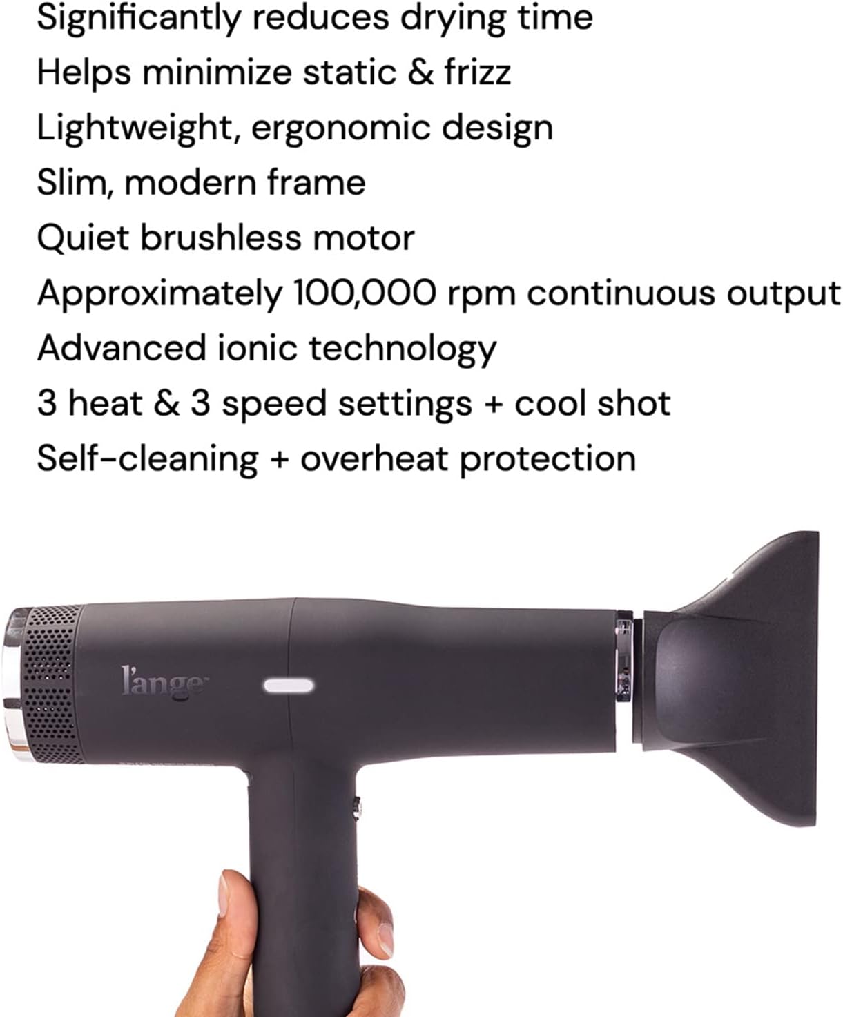 L'ANGE HAIR Le Styliste Luxury Hair Dryer | Quiet Brushless Blow Dryer with Diffuser | 1875 Watts for 4X Faster Drying | Hairdryer with 3 Heat & Speed Settings | Best Hair Dryers for Blowouts - Image 3