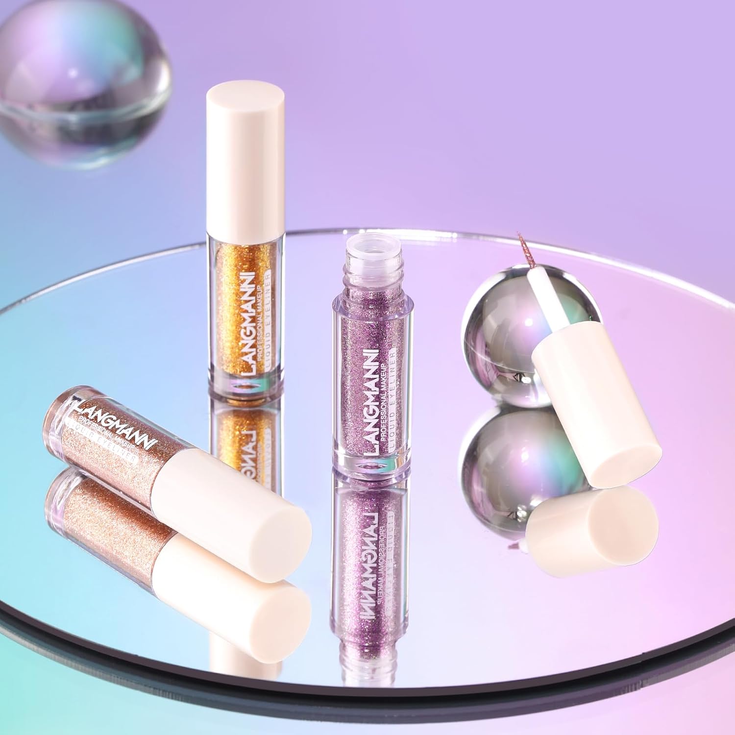 LANGMANNI 10Pcs Liquid Glitter Eyeshadow Korean Makeup Set, Shimmer,Pigmented,Long Lasting,Quick Drying,Easy to Apply Crystals Glitter Eyeshadow (10pcs Set) - Image 4