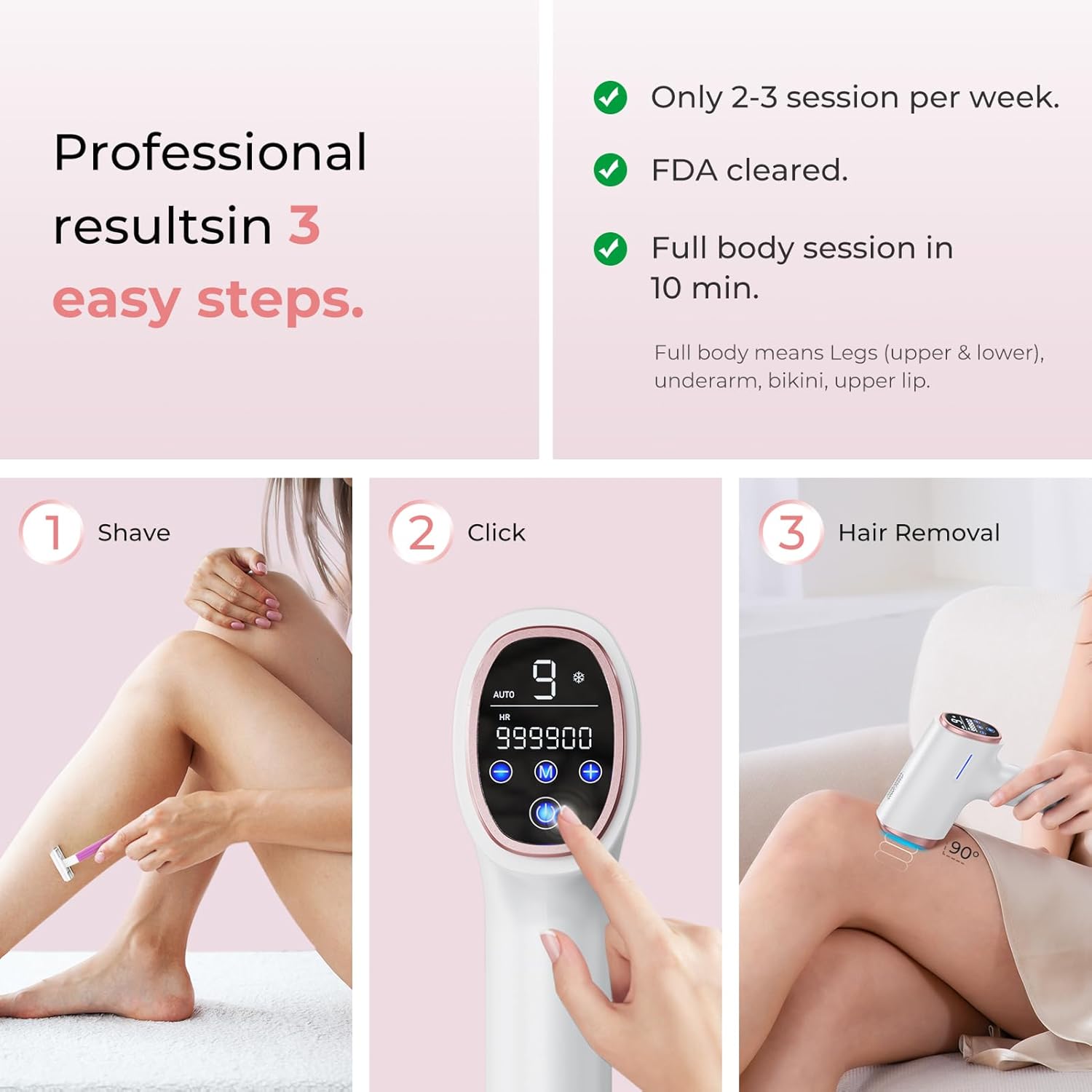 Laser Hair Removal for Women & Men, 45°F Ice-Cooling Contact, Safe & Virtually Painless Alternative to Salon IPL Hair Removal Device, Long-Lasting Hair Removal from Home, with Razor & Glasses - Image 8