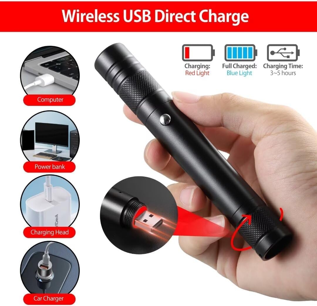 Laser Pointer High Power Rechargeable Lazer Pointer, Laser Pen with Long Range Adjustable Focus with Star Cap, Laser Pointer Pen Suitable for Outdoor, Astronomy, Cats Dogs (Red) - Image 6