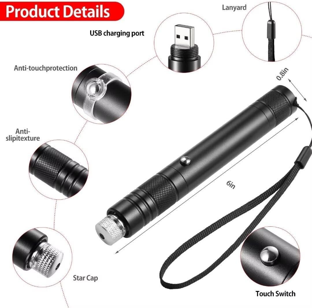 Laser Pointer High Power Rechargeable Lazer Pointer, Laser Pen with Long Range Adjustable Focus with Star Cap, Laser Pointer Pen Suitable for Outdoor, Astronomy, Cats Dogs (Red) - Image 7