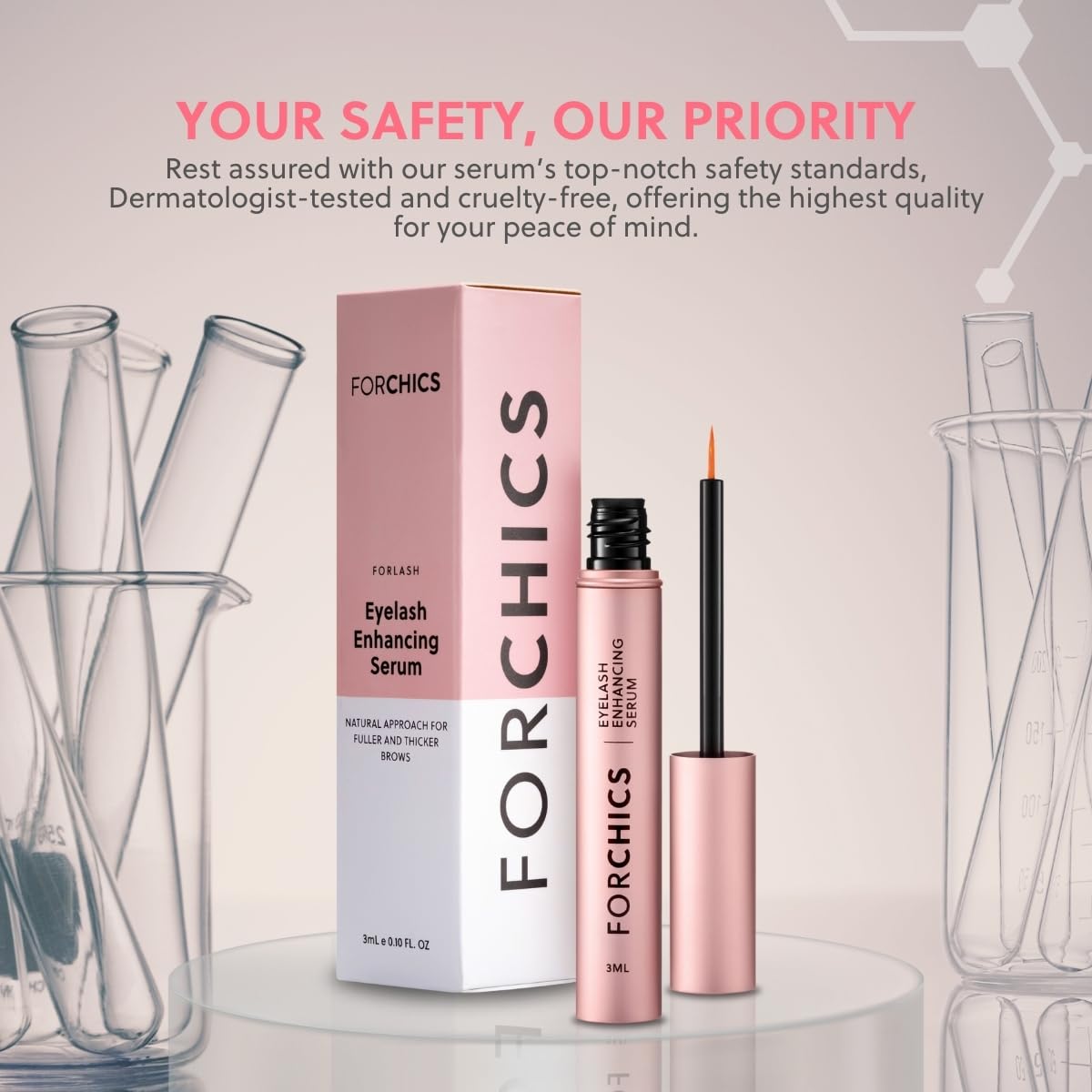 Lash & Brow Growth Serum - Hormone-Free Enhancer for Thicker, Longer Lashes & Brows in 2 Weeks - Organic, Vegan & Gentle 0.10 fl. oz / 3ml - Image 6