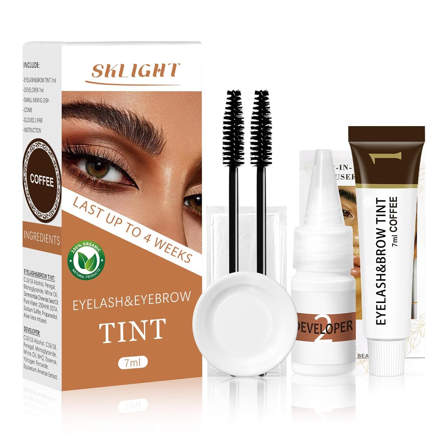 Lash Color Kit, Lasting for 4 Weeks Professional Eyelash & Eyebrow Color Kit, Instant Eyelash Color with Natural Ingredients, Safe & Easy to Use at Home 7ml (Coffee)