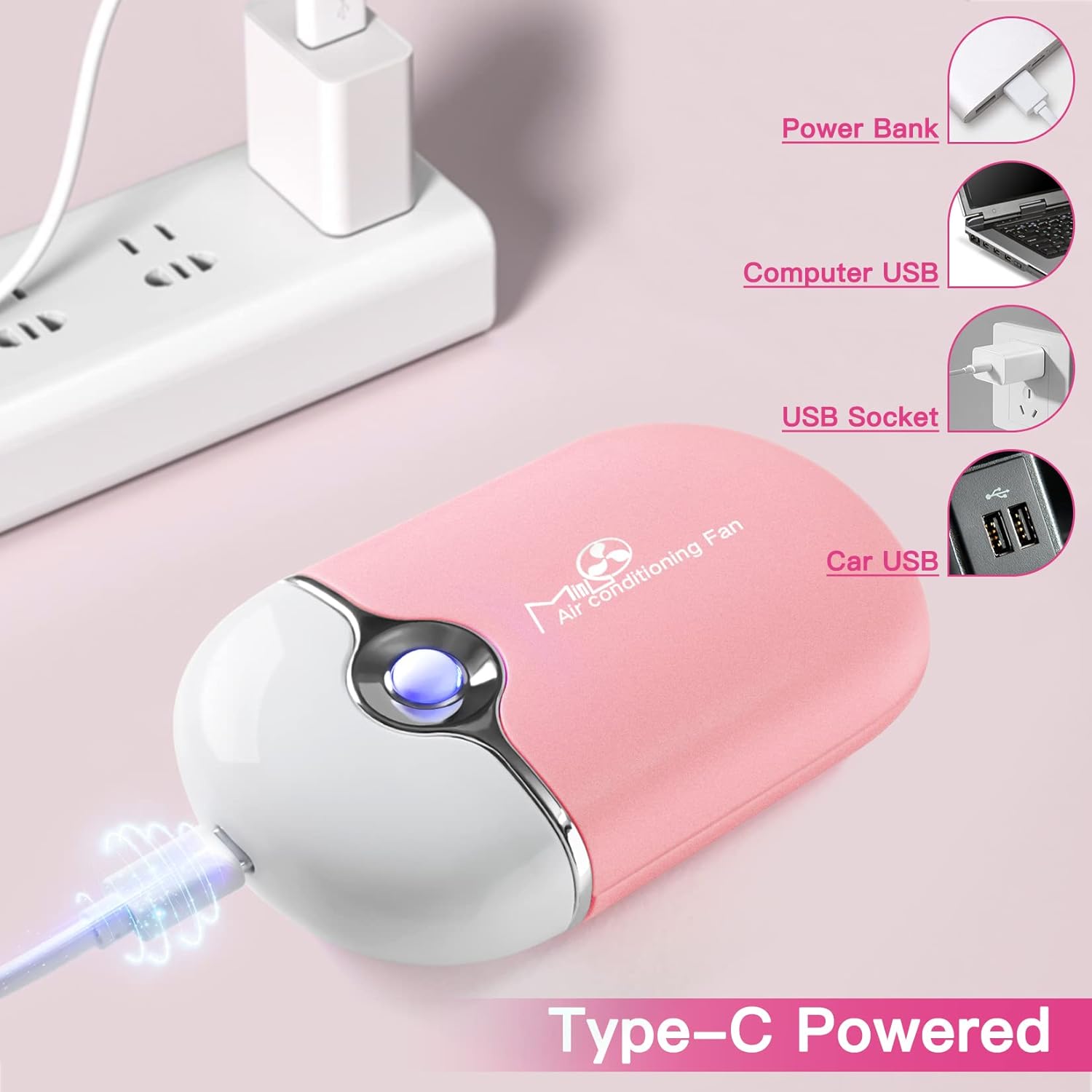 Lash Fan Mini Portable Eyelash Fan Handheld for Eyelash Extension Rechargeable USB C Air Cooling Blower with Built in Sponge Lash Extension Application(Pink) - Image 4