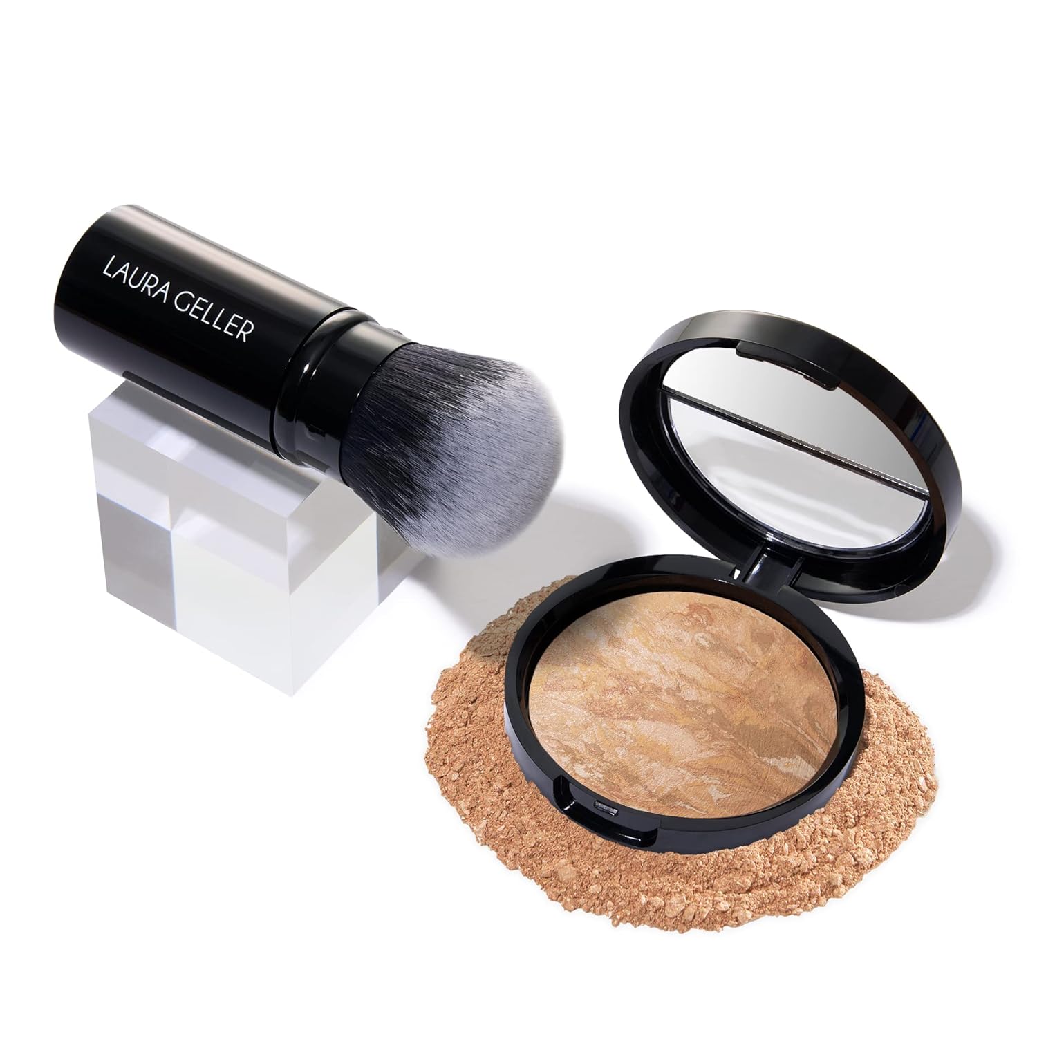 LAURA GELLER NEW YORK Get Glowing Kit (2pc): Baked Balance-n-Glow Illuminating Powder Foundation, Light + Airbrush Kabuki Makeup Brush