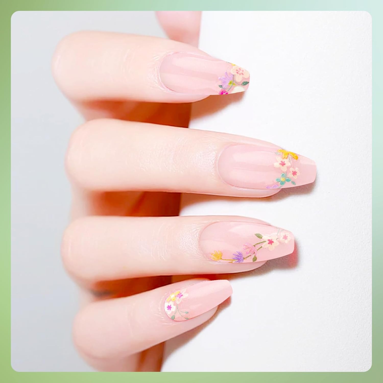 Lavinda Semi-Cured Gel Nail Strips – 20 Pcs UV Gel Nail Wraps with 5D Embossed Floral Nail Art Stickers, Self-Adhesive Nail Decals for Women, Includes Prep Kit & Tweezers - Image 5