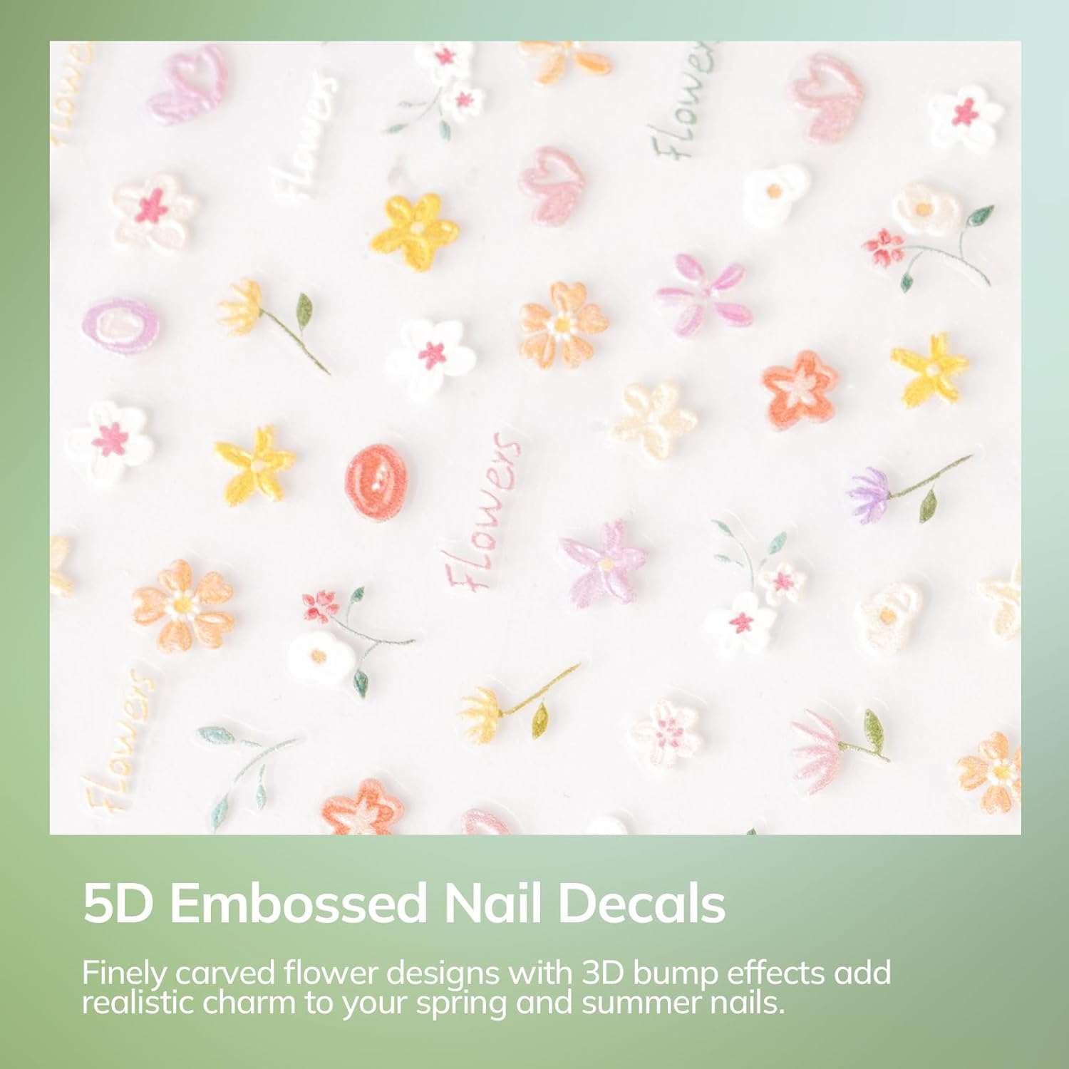 Lavinda Semi-Cured Gel Nail Strips – 20 Pcs UV Gel Nail Wraps with 5D Embossed Floral Nail Art Stickers, Self-Adhesive Nail Decals for Women, Includes Prep Kit & Tweezers - Image 4