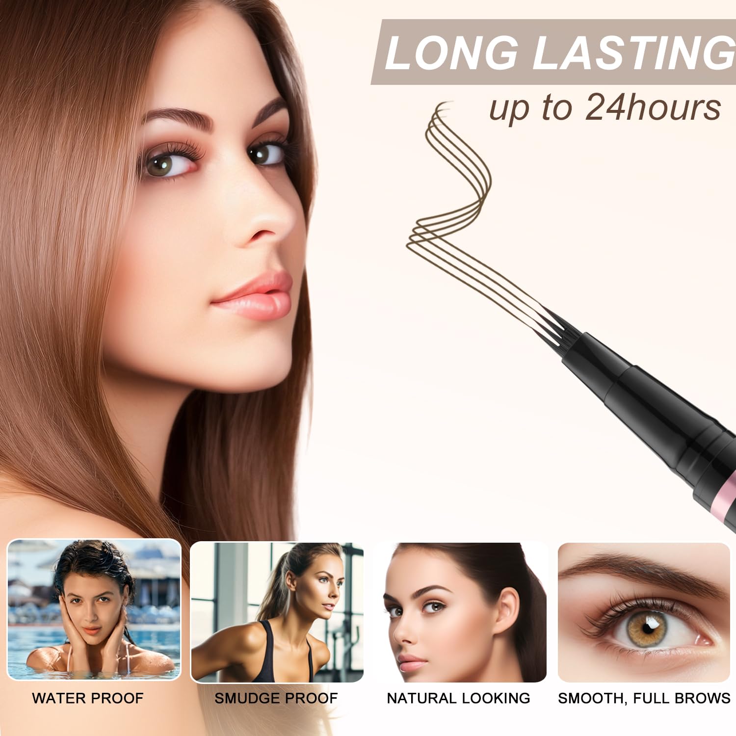 LAVONE Eyebrow Pencil Makeup Kit, with Waterproof 2-IN-1 Microblading Eyebrow Pen, Eyebrow Pomade, Eyeliner and Dual-ended Eyebrow Brush, Brow Pencil Kit for Natural Eyebrows - Ash Brown - Image 4