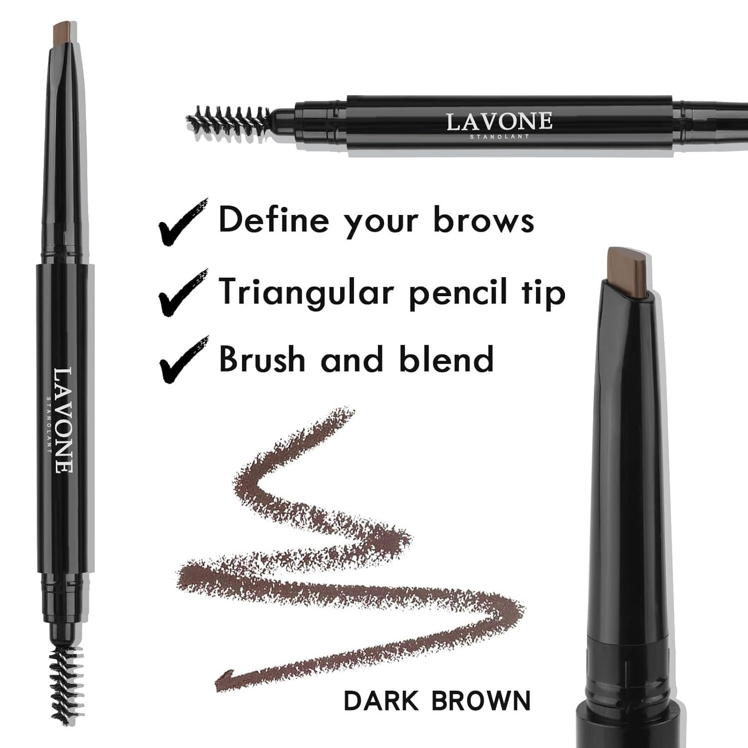 LAVONE Eyebrow Stamp Pencil Kit for Eyebrows Makeup, with Waterproof Eyebrow Pencil, Eyeliner, Eyebrow Pomade, and Dual-ended Eyebrow Brush - Dark Brown - Image 4