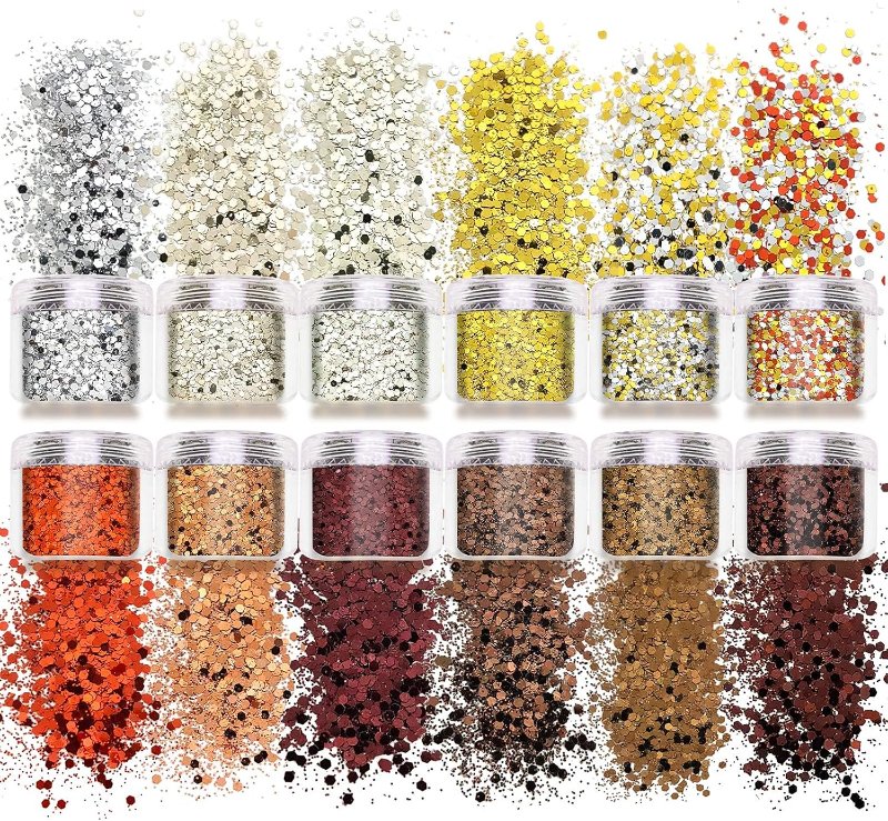Laza Autumn Nail Glitter, 12 Colors Acrylic Nails Art Glitter Powder Sequin, Retro Copper Iridescent Flake Paillette Sparkle Tip 120g for Gel Polish, Face, Eyes, Body, Hair, Jewelry, Resin -Golden Age - Image 5