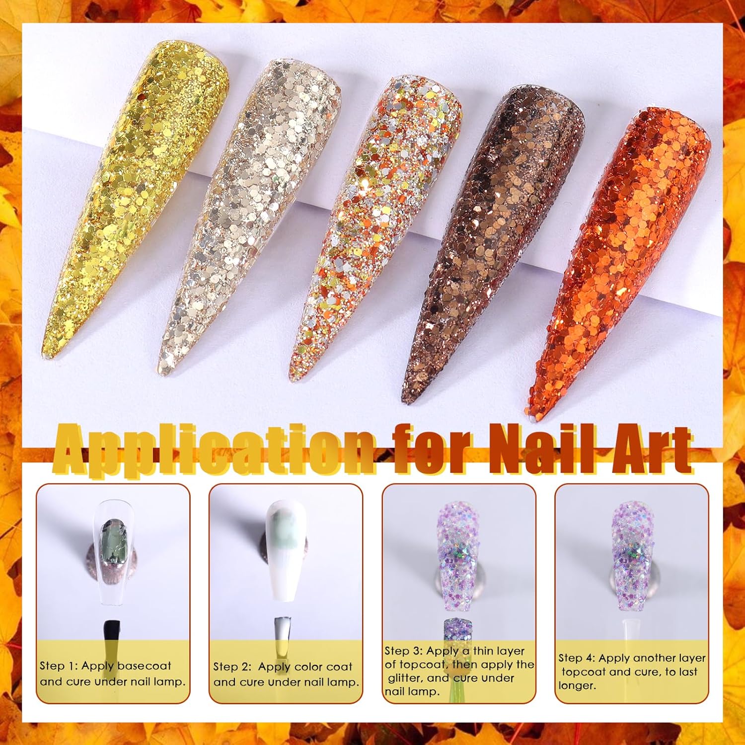 Laza Autumn Nail Glitter, 12 Colors Acrylic Nails Art Glitter Powder Sequin, Retro Copper Iridescent Flake Paillette Sparkle Tip 120g for Gel Polish, Face, Eyes, Body, Hair, Jewelry, Resin -Golden Age - Image 4