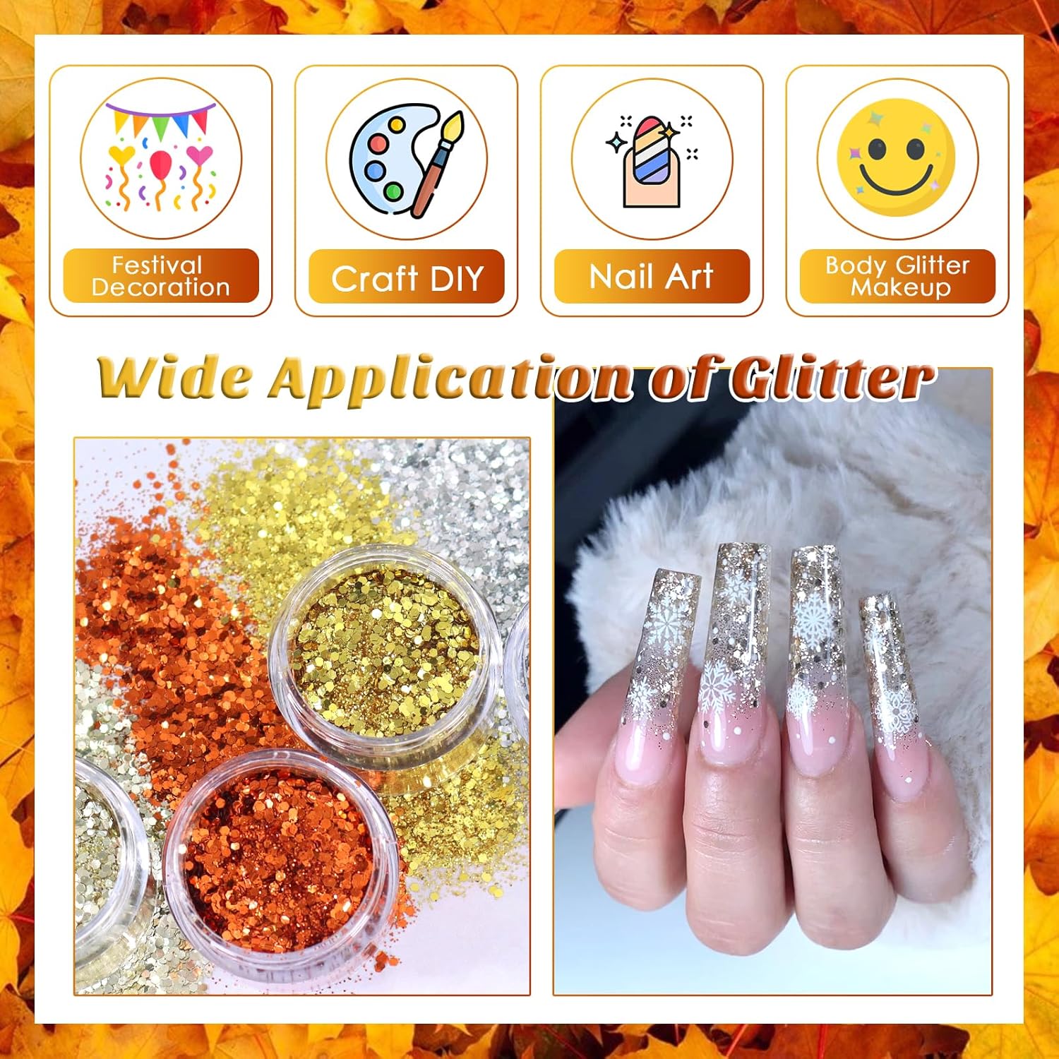 Laza Autumn Nail Glitter, 12 Colors Acrylic Nails Art Glitter Powder Sequin, Retro Copper Iridescent Flake Paillette Sparkle Tip 120g for Gel Polish, Face, Eyes, Body, Hair, Jewelry, Resin -Golden Age - Image 3