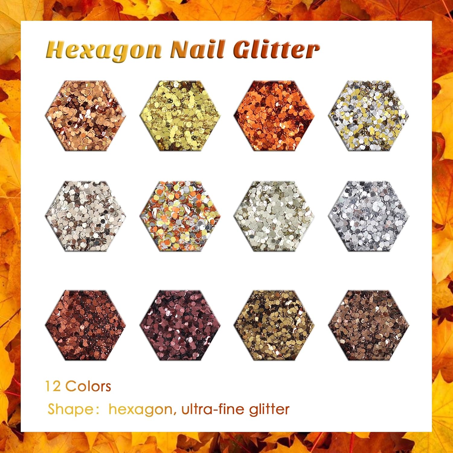 Laza Autumn Nail Glitter, 12 Colors Acrylic Nails Art Glitter Powder Sequin, Retro Copper Iridescent Flake Paillette Sparkle Tip 120g for Gel Polish, Face, Eyes, Body, Hair, Jewelry, Resin -Golden Age - Image 6