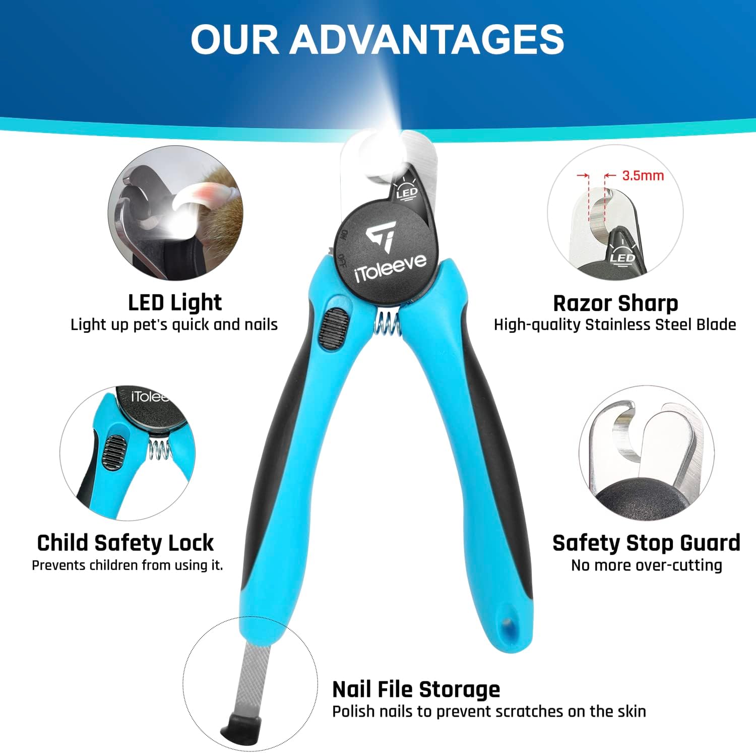 LED Dog Nail Clipper with Light, Illuminates Nails or Bloodline for Safe and Easy Trimmers, Extra Sharp for Thick Nails, Quick Sensor, Avoid Over Cutting Toenail, for Cats & Dogs - Image 7