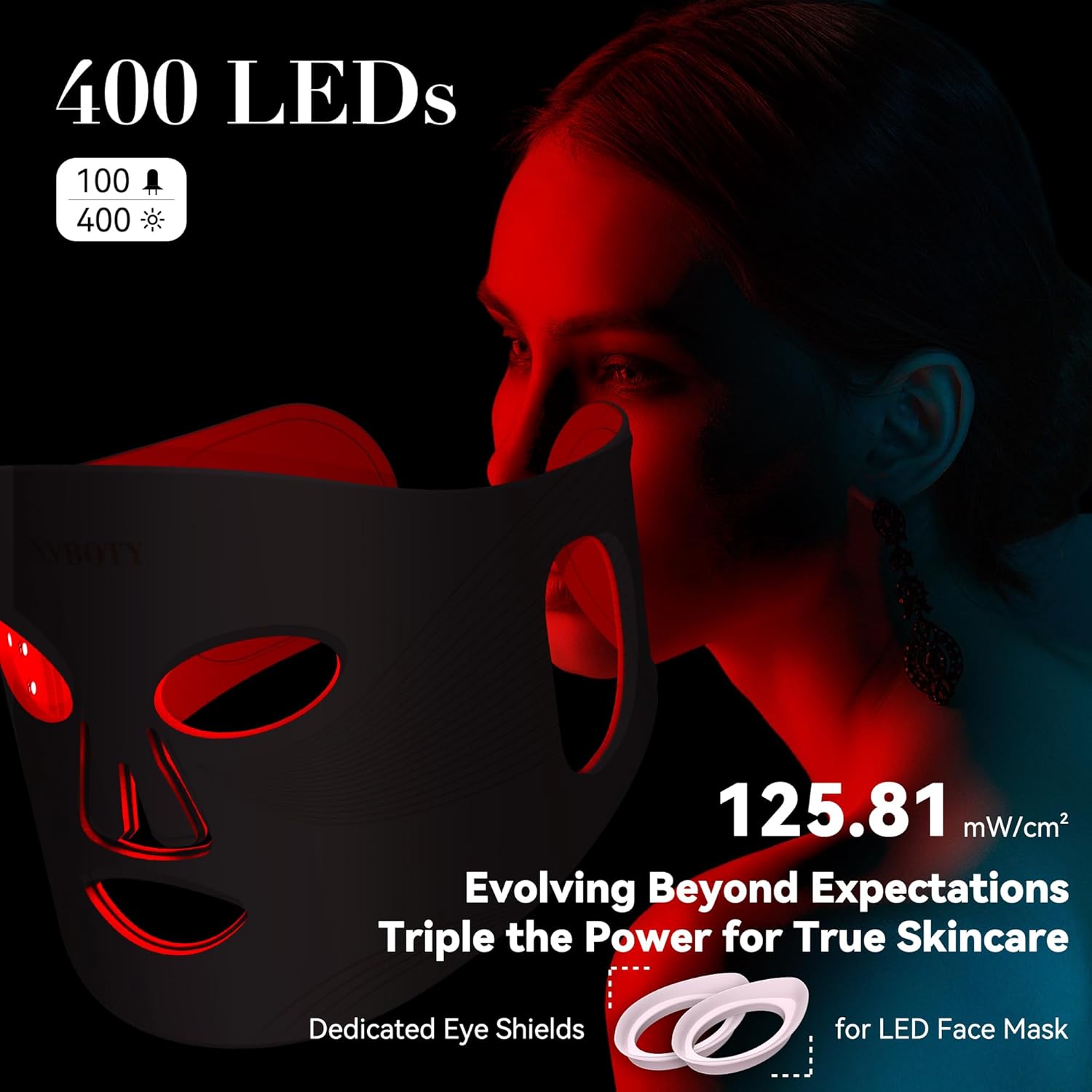 LED Face Mask Light Therapy, 4 Modes Portable Red Light Therapy for Face with 2000mAh Rechargeable Remote, Blue, Orange, 850NM Infrared & Red Light Mask, 400 LEDs for Anti-Aging, at Home - Image 4