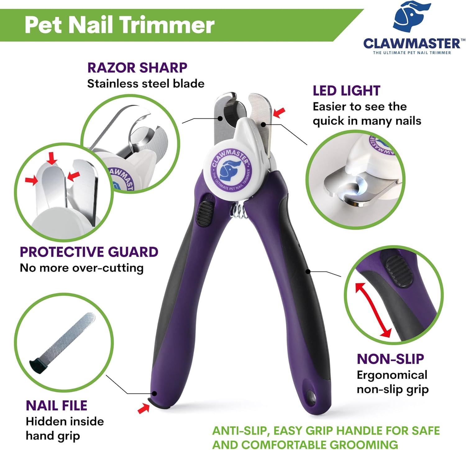 LED Pet Nail Clippers – Illuminated Dog & Cat Claw Trimmer with 3.5mm Stainless Steel Blade, Safety Guard & Built-in Light for Safe, Easy Grooming - Image 2