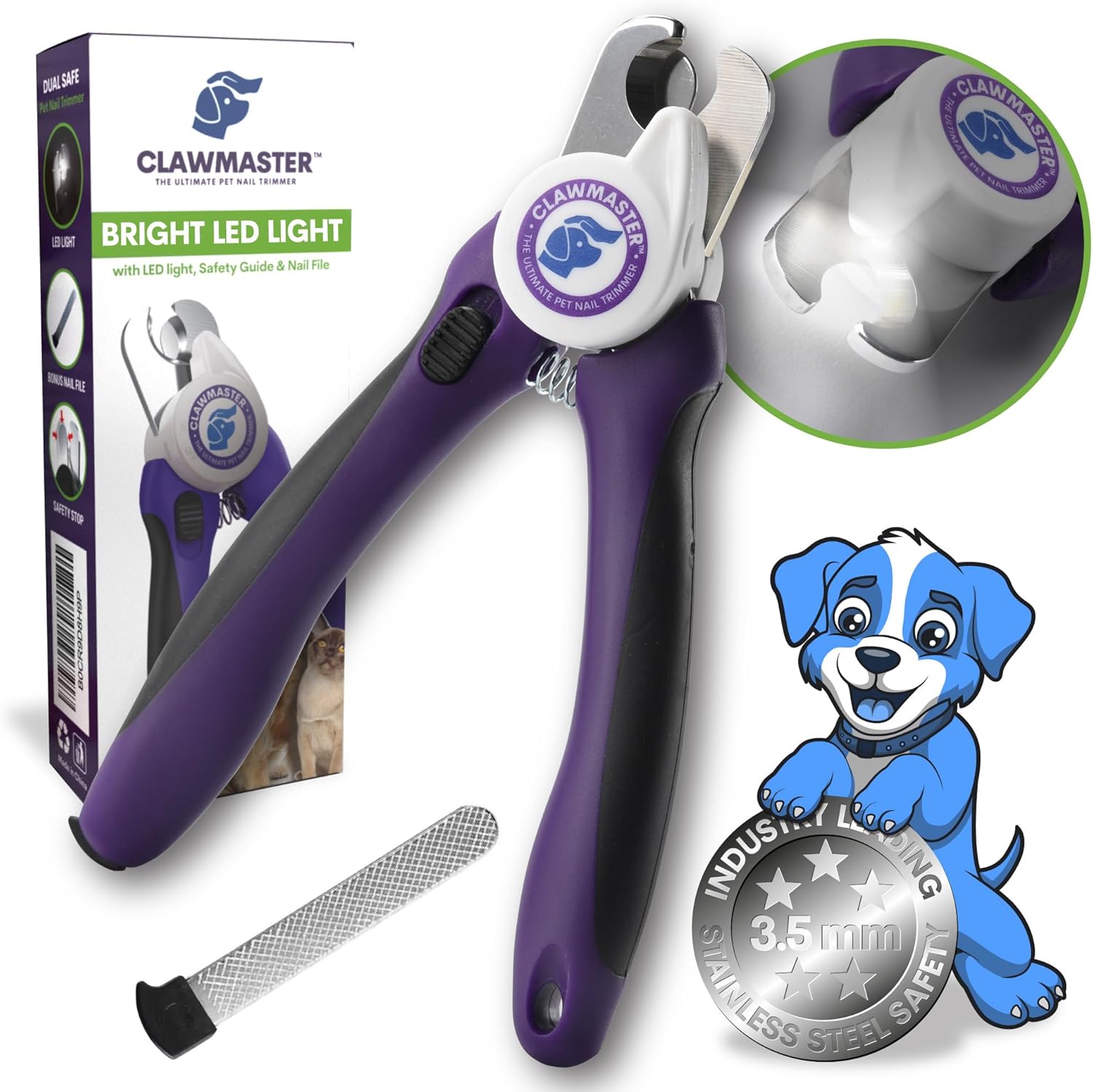 LED Pet Nail Clippers – Illuminated Dog & Cat Claw Trimmer with 3.5mm Stainless Steel Blade, Safety Guard & Built-in Light for Safe, Easy Grooming