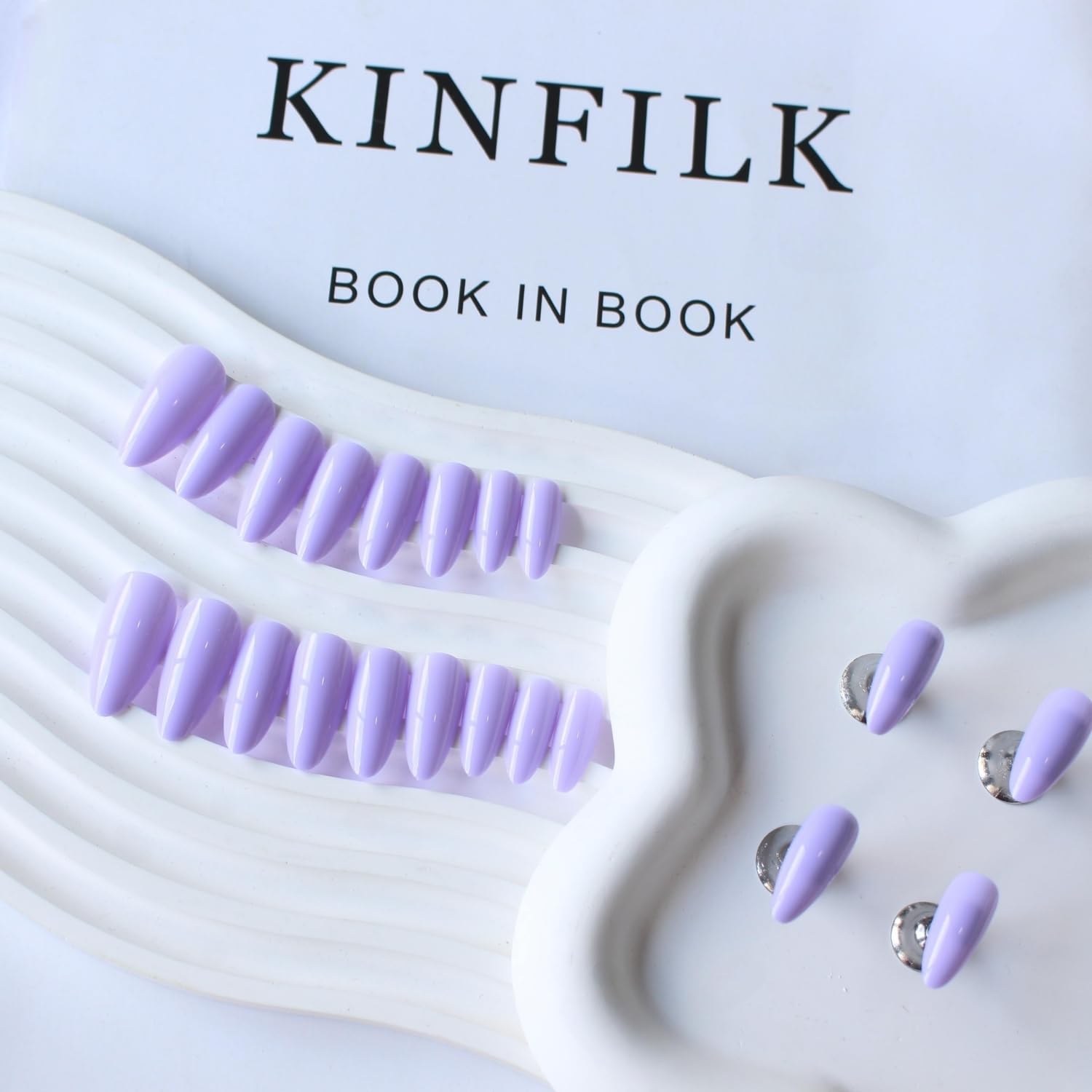 Light Purple Press on Nails Almond Shaped Medium Almond Nails Press on Neutral Acrylic Nails Reusable Fake Nails for Women Girls, Glue on Nails Medium Length Stiletto False Nails Gel Artificial Nails - Image 4