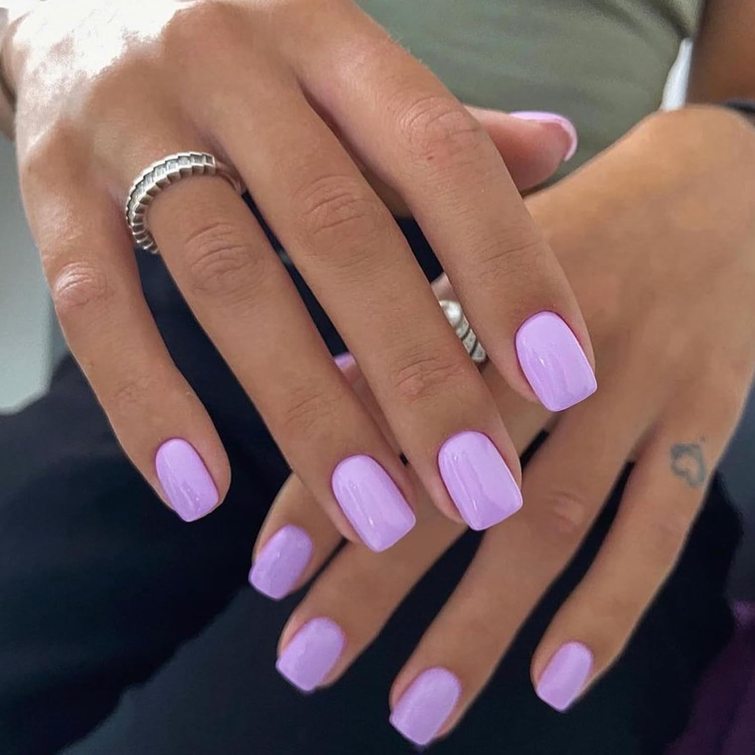Light Purple Press on Nails Short Square, Lilac Short Fake Nails Glue on Short Square Nails Press ons, Gel Glue on Nails Short Stick on Nails for Women Thick Reusable Solid Color Acrylic Nails 24pcs - Image 3
