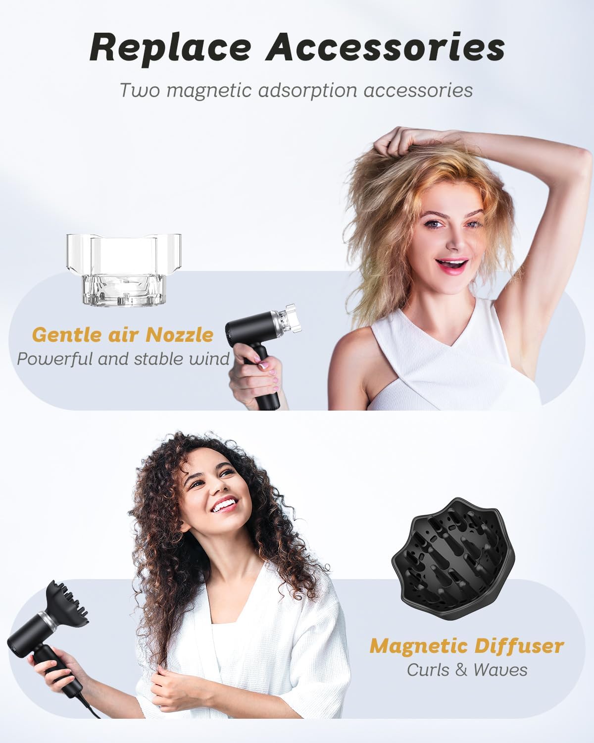 Black Lightweight Mini Ionic Hair Dryer with Brushless Motor and Magnetic Attachments - Image 3