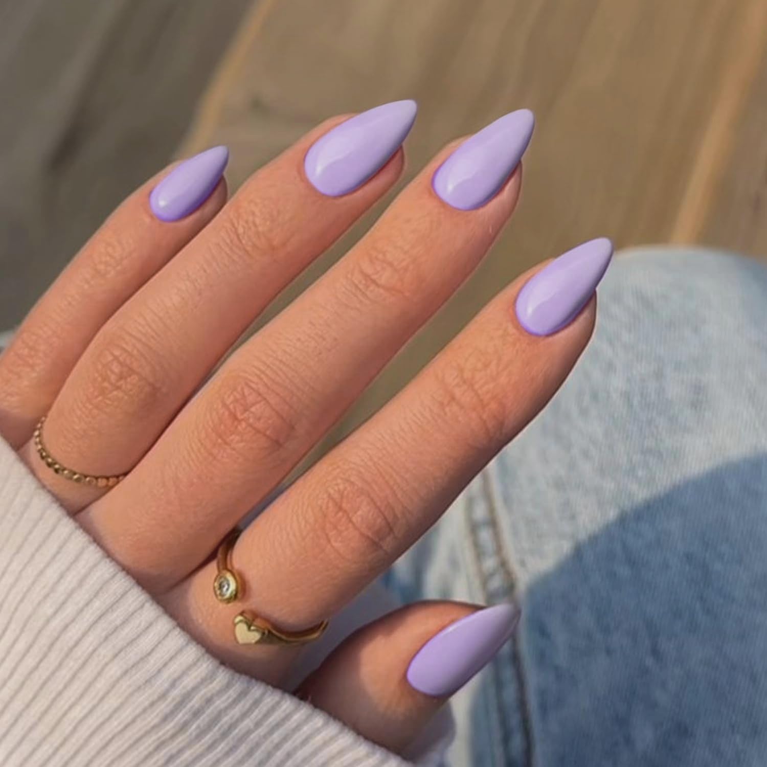 Lilac Nails Press on, Light Purple Press on Nails Short Almond Shaped, SXVME Glue on Nails Short Fake Nails, Best Thick Acrylic False Nails, Glossy Solid Colored Stick on Nails for Women 30Pcs - Image 4