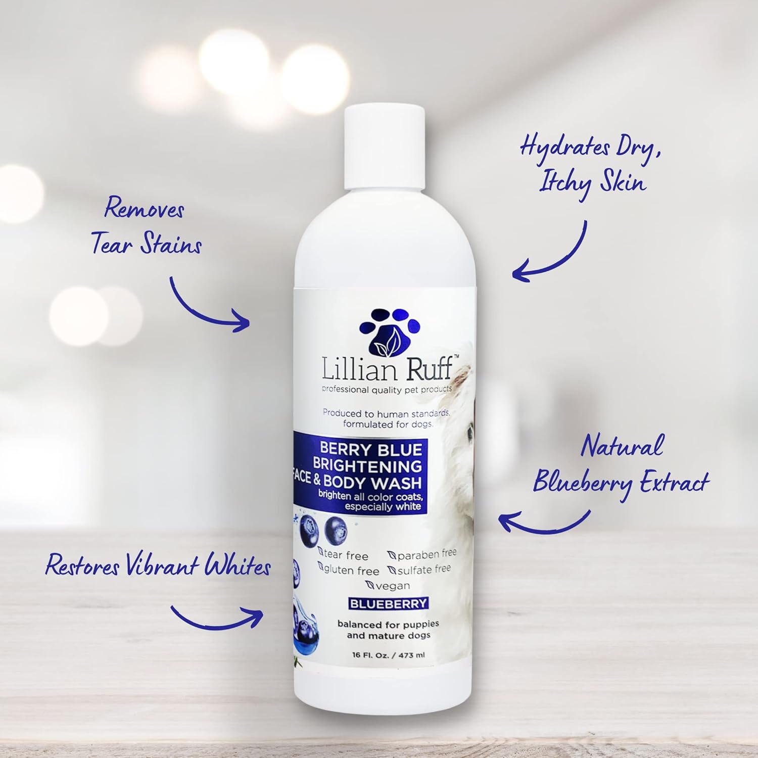 Lillian Ruff Berry Blue Brightening Face and Body Wash for Dogs - Blueberry Shampoo - Remove Tear Stains, Hydrate Dry Itchy Skin, Add Shine & Luster to Coats (Berry Blue Shampoo 16oz) - Image 3