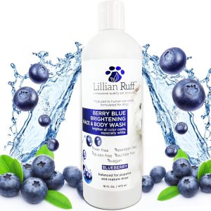 Lillian Ruff Berry Blue Brightening Face and Body Wash for Dogs - Blueberry Shampoo - Remove Tear Stains, Hydrate Dry Itchy Skin, Add Shine & Luster to Coats (Berry Blue Shampoo 16oz)