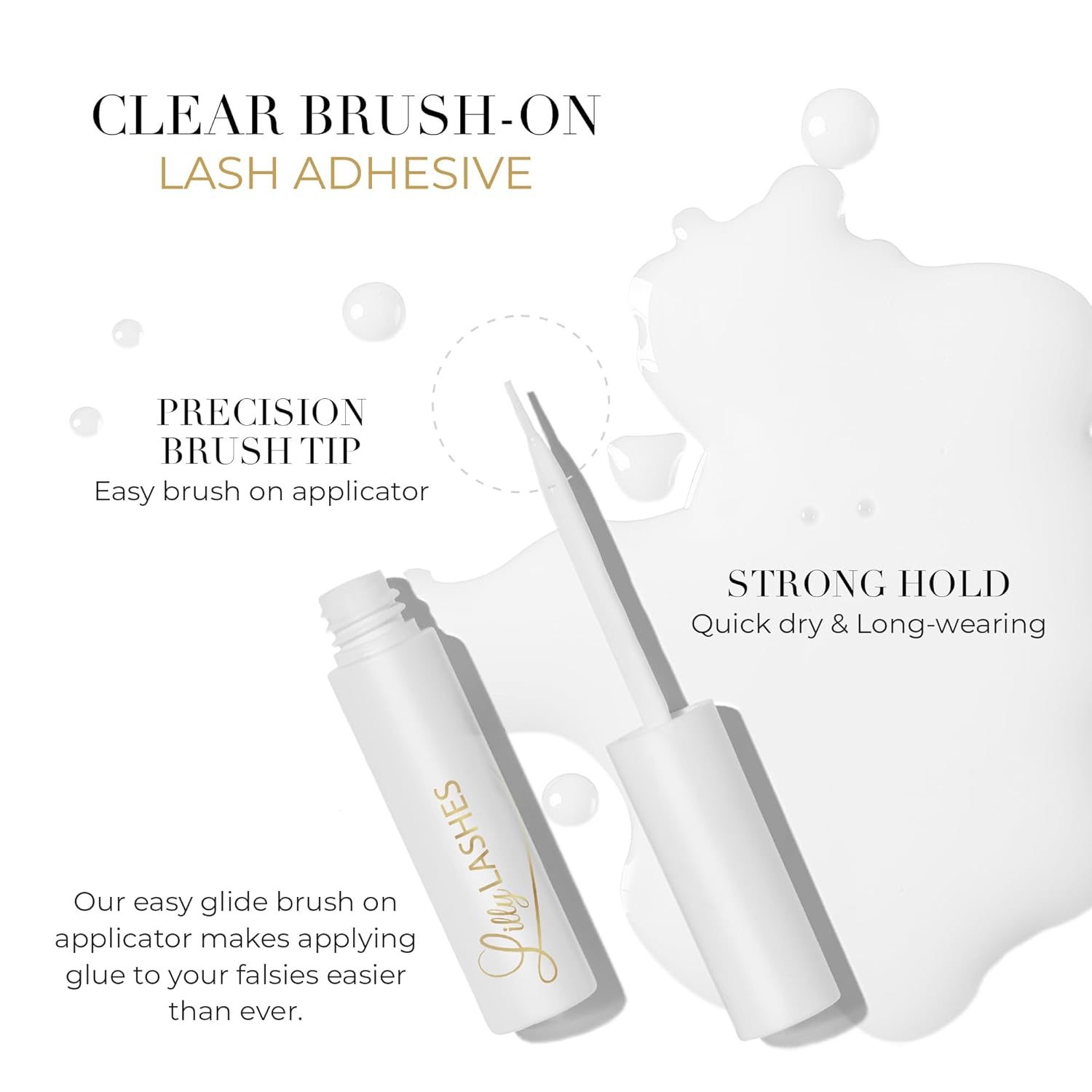 Lilly Lashes Clear Eyelash Glue, Brush On Lash Glue for False Eyelashes, Eyelash Extension Glue for Fake Eyelashes and Natural, Wispy Lashes, Clear Glue Lash Brush, Latex Free Lash Supplies - Image 2
