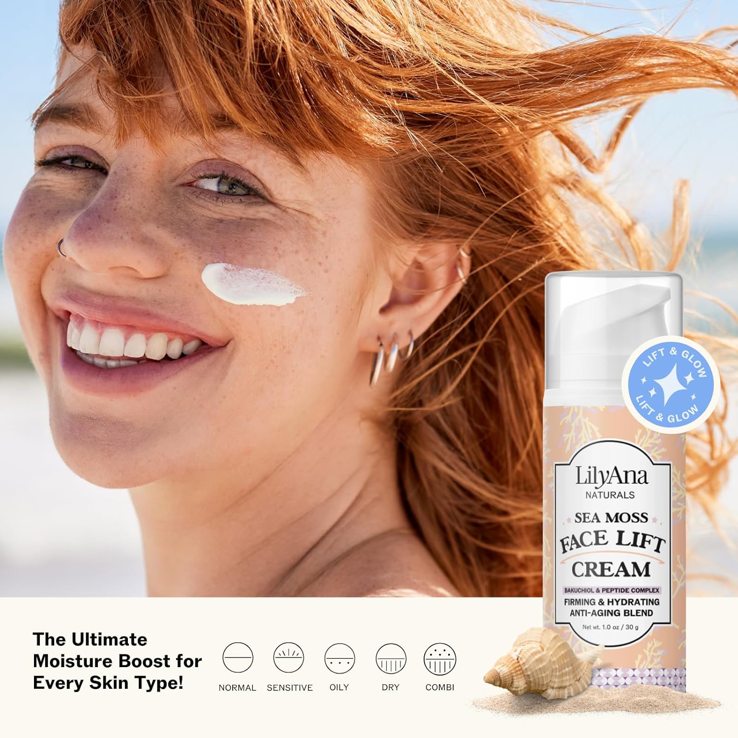 LilyAna Naturals Bakuchiol Face Lift Cream with Sea Moss and Peptide Complex - Face Cream for Women - Moisturizing and Lifting Facial Cream - Anti-Aging Overnight Moisturizer - Made in the USA - 1 oz - Image 4