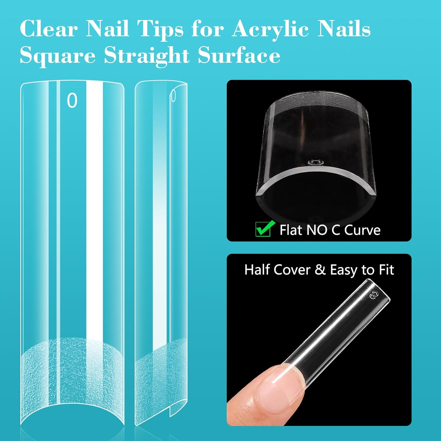 Lionvison Square Nail Tips NO C Curve, 504PCS XL Long Straight Flat Pre Shaped False Nails, Half Cover Clear Nail Tips for Acrylic Nails, French Nail Extensions for Nail Salon Home DIY, 12 Sizes - Image 3