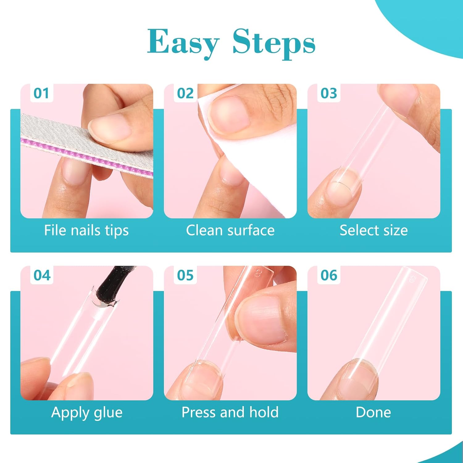 Lionvison Square Nail Tips NO C Curve, 504PCS XL Long Straight Flat Pre Shaped False Nails, Half Cover Clear Nail Tips for Acrylic Nails, French Nail Extensions for Nail Salon Home DIY, 12 Sizes - Image 7