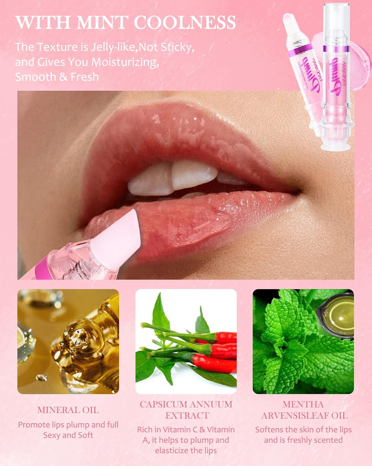 Lip Plumping Booster-2Colors Spicy Lip Plumper Oil Lip Gloss,Plump and Pout Lip Plumper Hydrating Lip GLaze, Enhancing Plump Effect for Fuller Lips,Valentine's Day Makeup Gift for Women-05+06 - Image 3