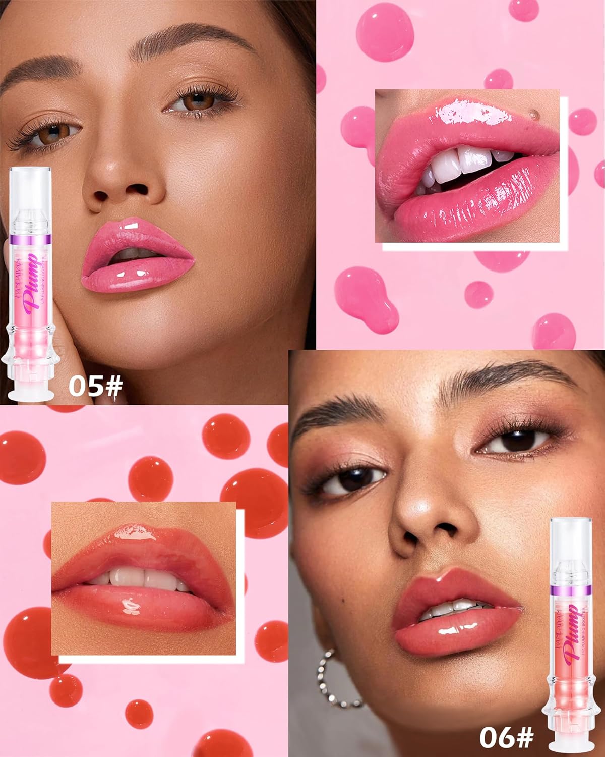 Lip Plumping Booster-2Colors Spicy Lip Plumper Oil Lip Gloss,Plump and Pout Lip Plumper Hydrating Lip GLaze, Enhancing Plump Effect for Fuller Lips,Valentine's Day Makeup Gift for Women-05+06 - Image 2